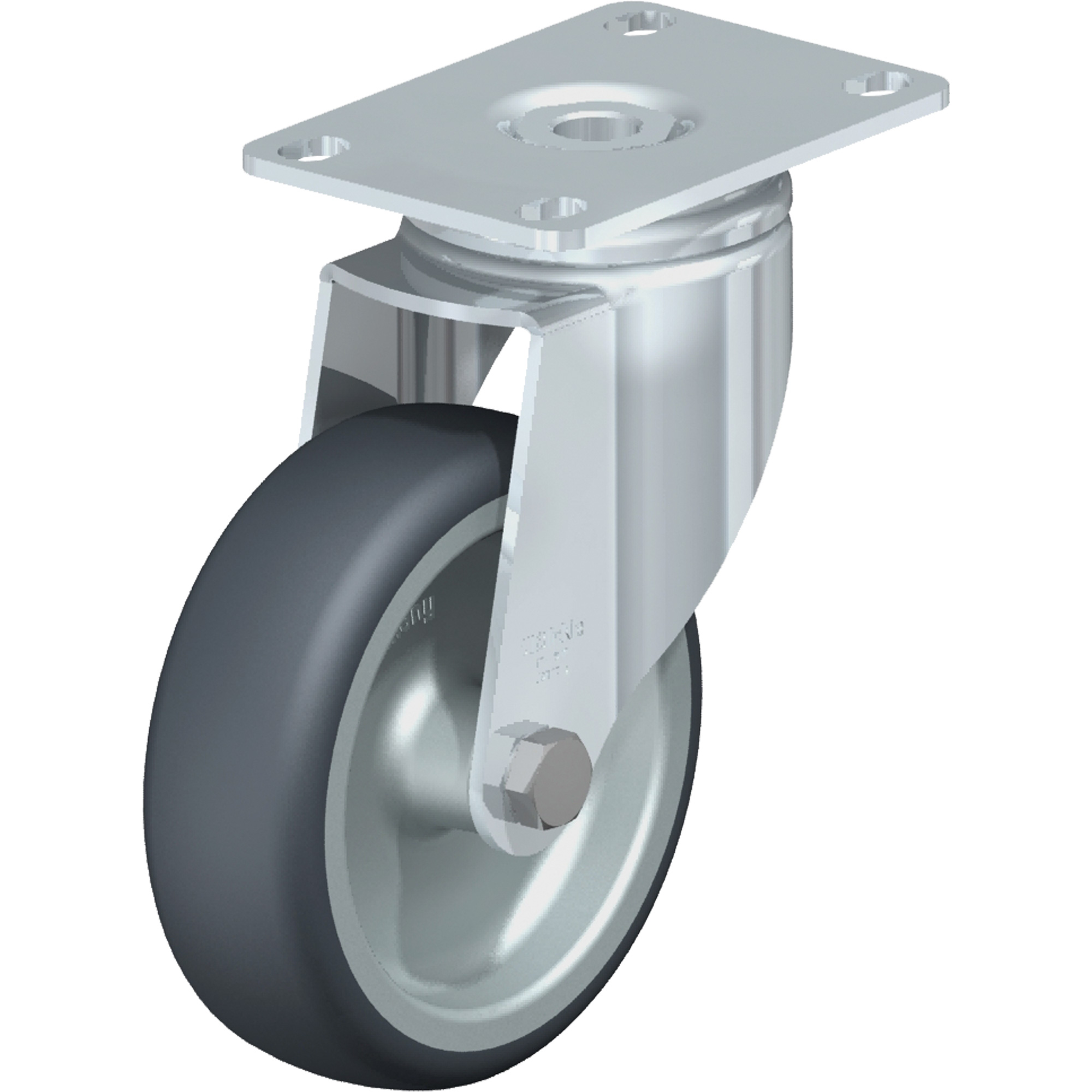 Roulette de haute qualité, Pivotant, 4" (101,6 mm), Élastomère de caoutchouc thermoplastique, 240 lb (108 kg)