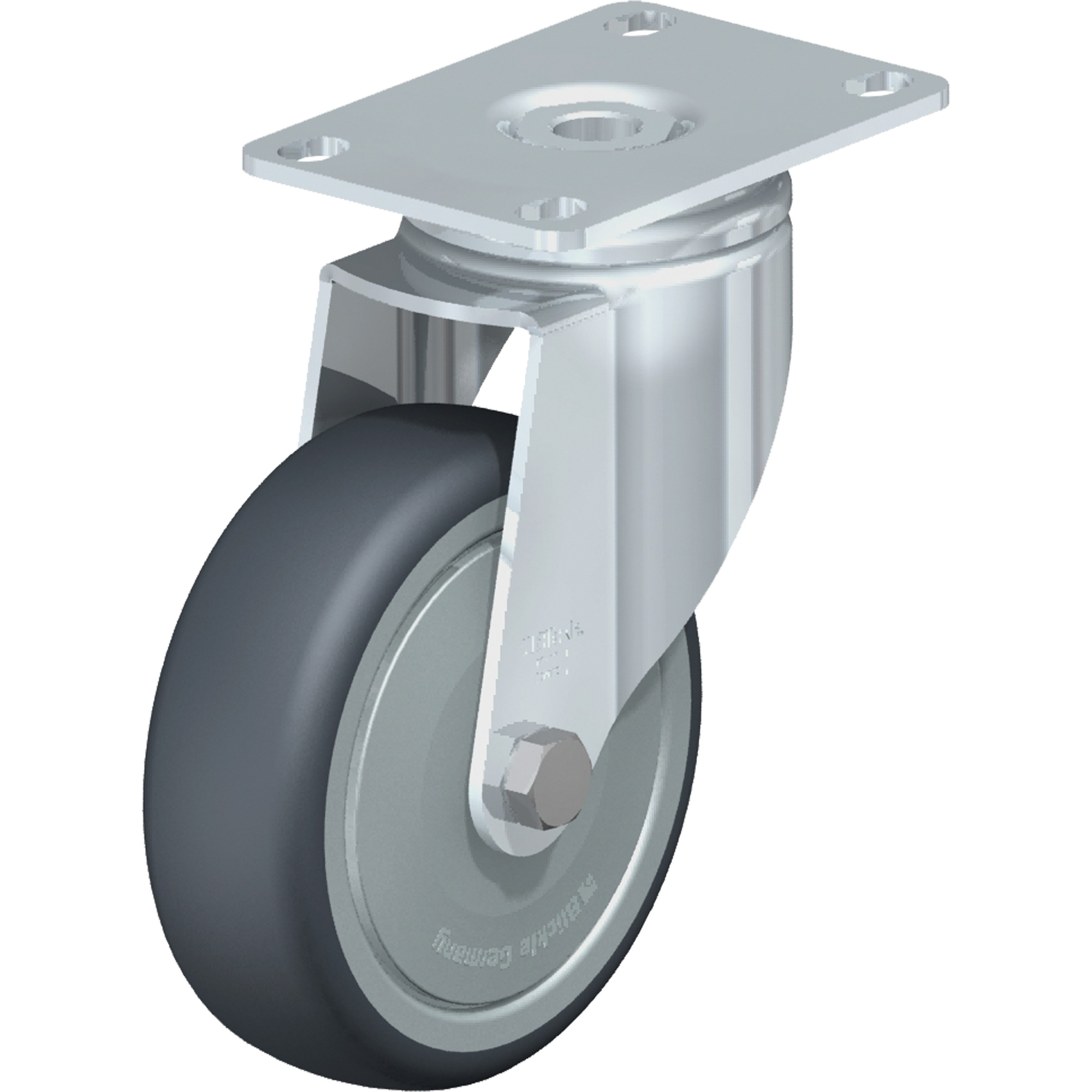 Roulette de haute qualité, Pivotant, 4" (101,6 mm), Élastomère de caoutchouc thermoplastique, 240 lb (108 kg)