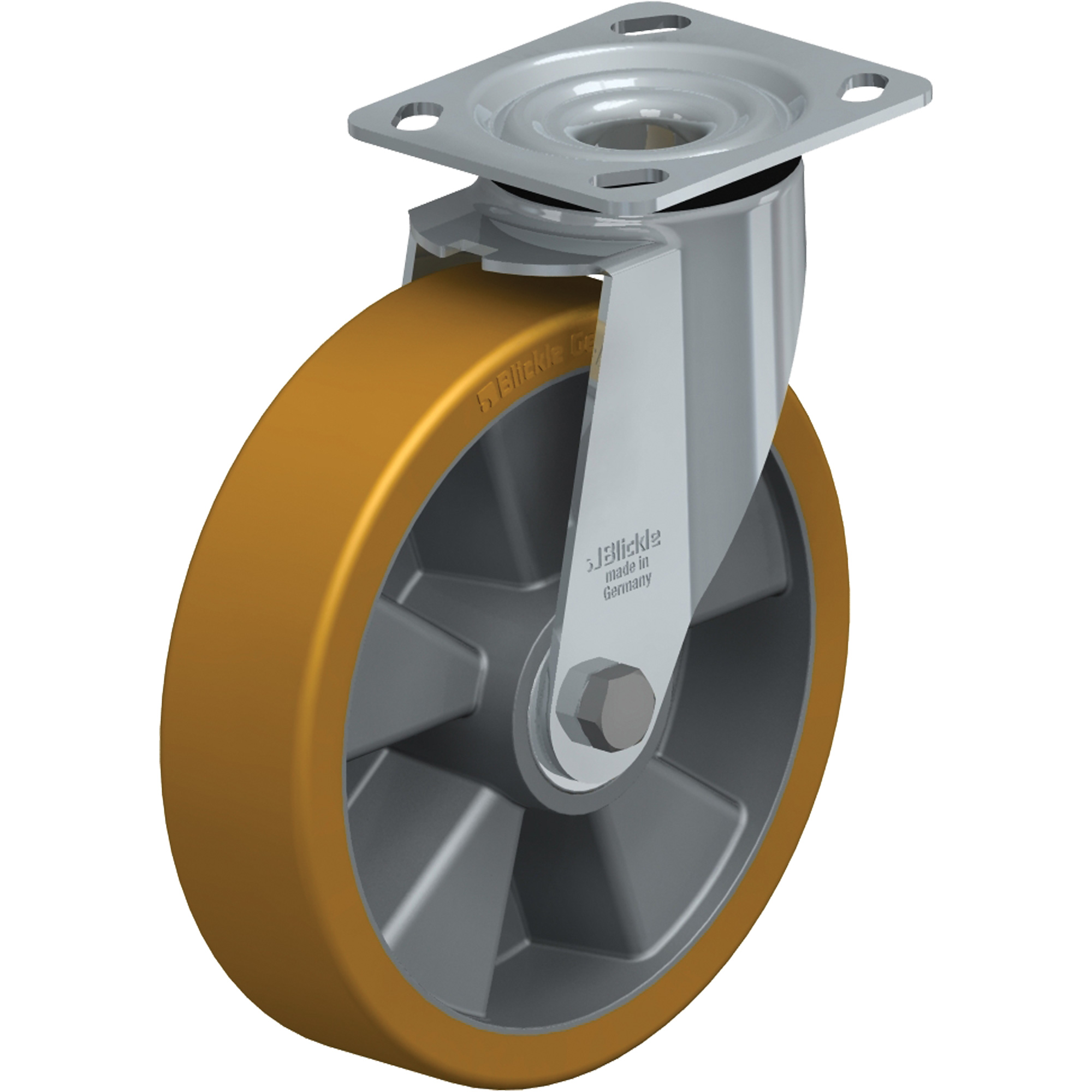 Roulette de haute qualité, Pivotant, 8" (203,2 mm), Élastomère de polyuréthane, 660 lb (300 kg)