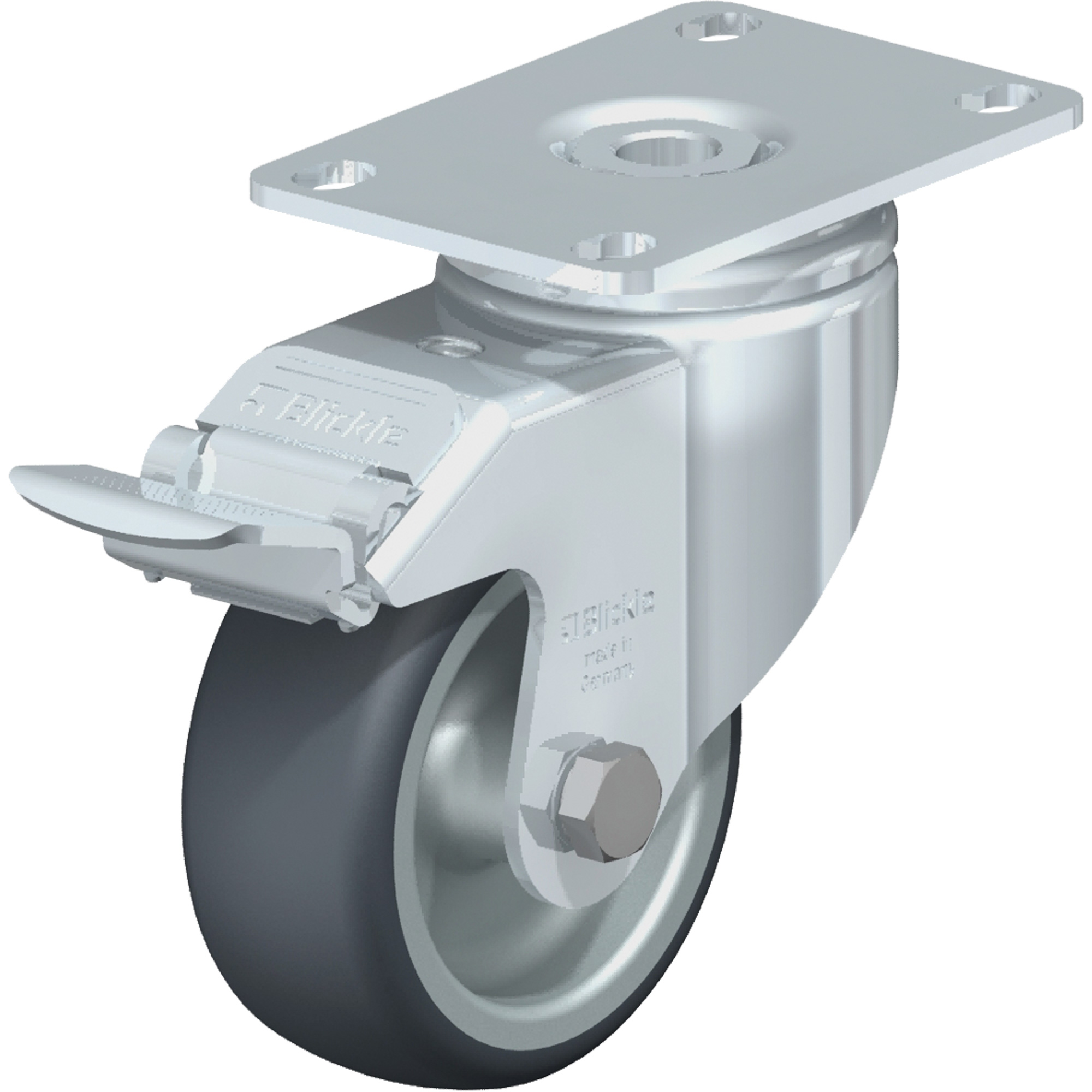 Roulette de haute qualité, Pivotant avec frein, 3-1/8" (79,5 mm), Élastomère de caoutchouc thermoplastique, 220 lb (100 kg)