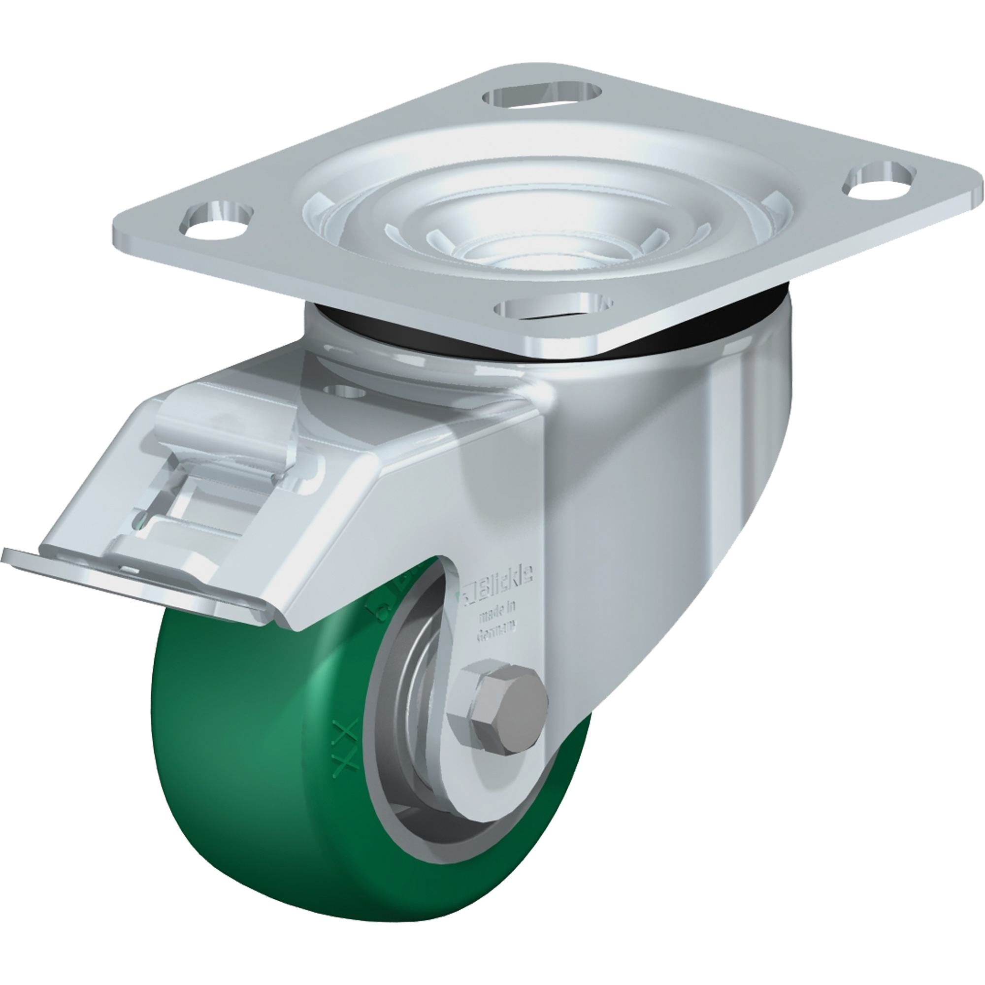 Roulette de haute qualité, Pivotant avec frein, 3-1/8" (79,5 mm), Élastomère de polyuréthane, 505 lb (230 kg)