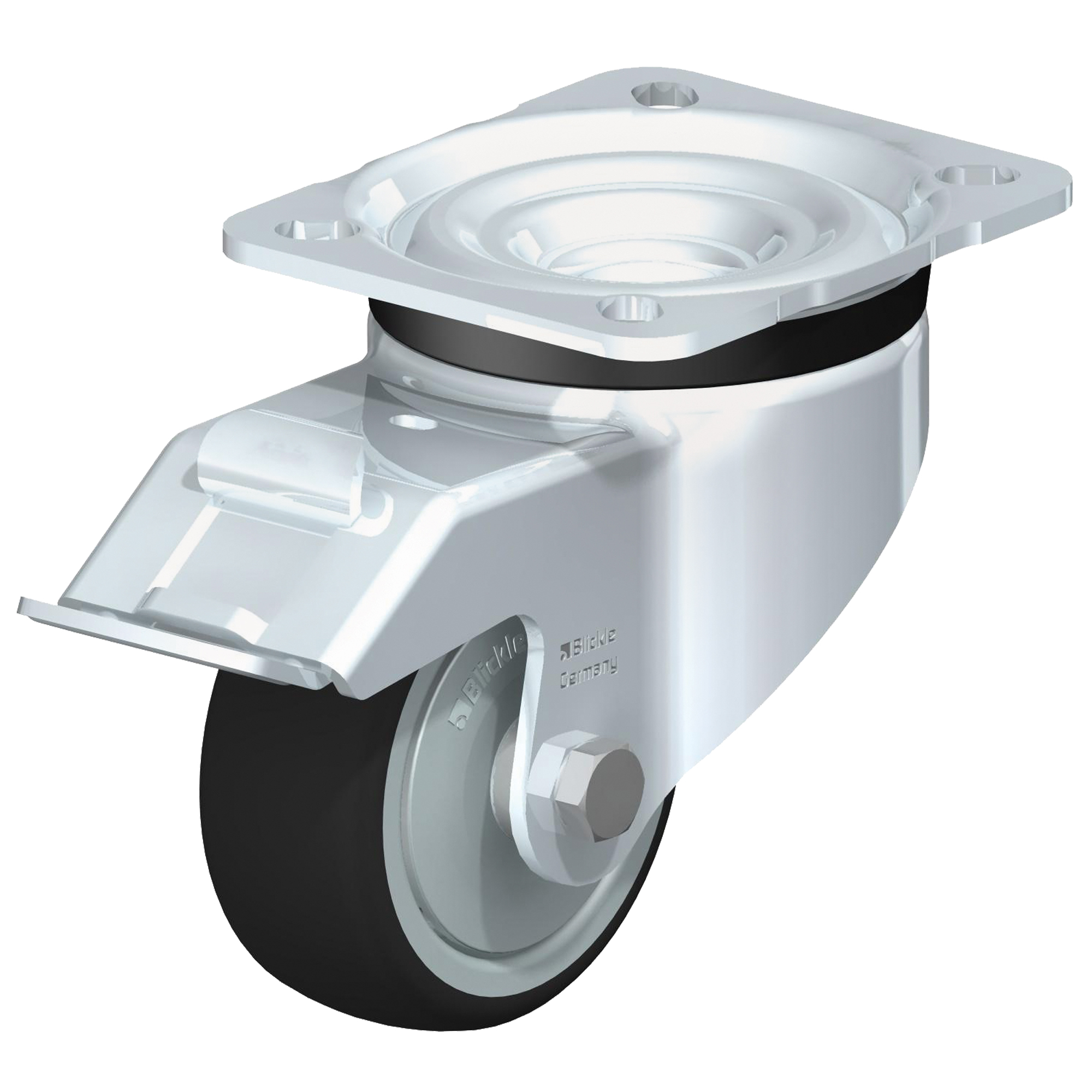 Roulette de haute qualité, Pivotant avec frein, 3-1/8" (79,5 mm), Polyuréthane thermoplastique, 330 lb (150 kg)