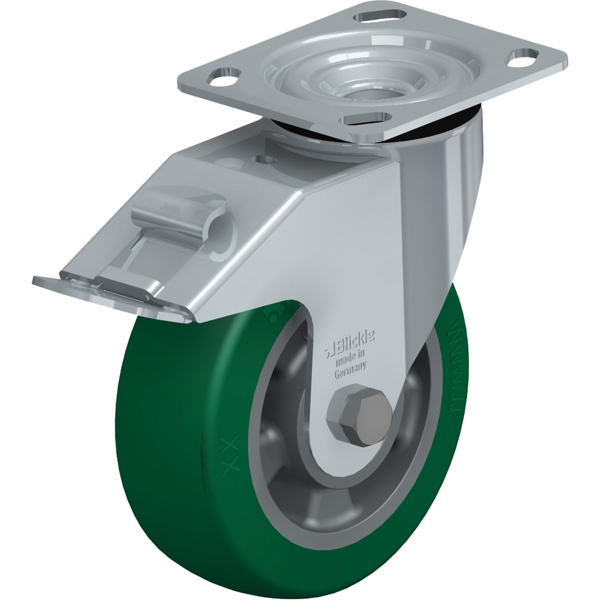 Roulette de haute qualité, Pivotant avec frein, 6" (152,4 mm), Élastomère de polyuréthane, 660 lb (300 kg)