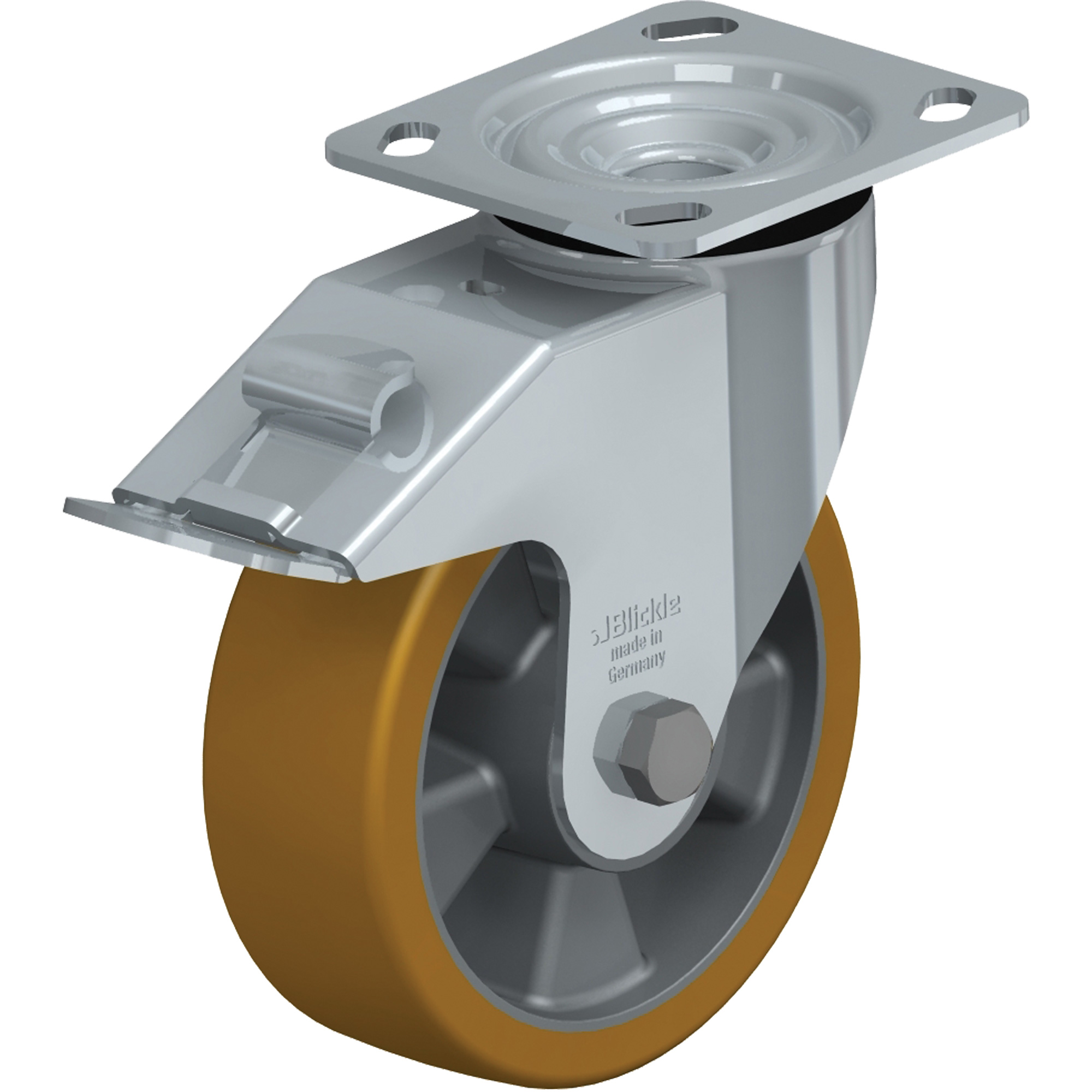 Roulette de haute qualité, Pivotant avec frein, 6" (152,4 mm), Élastomère de polyuréthane, 660 lb (300 kg)