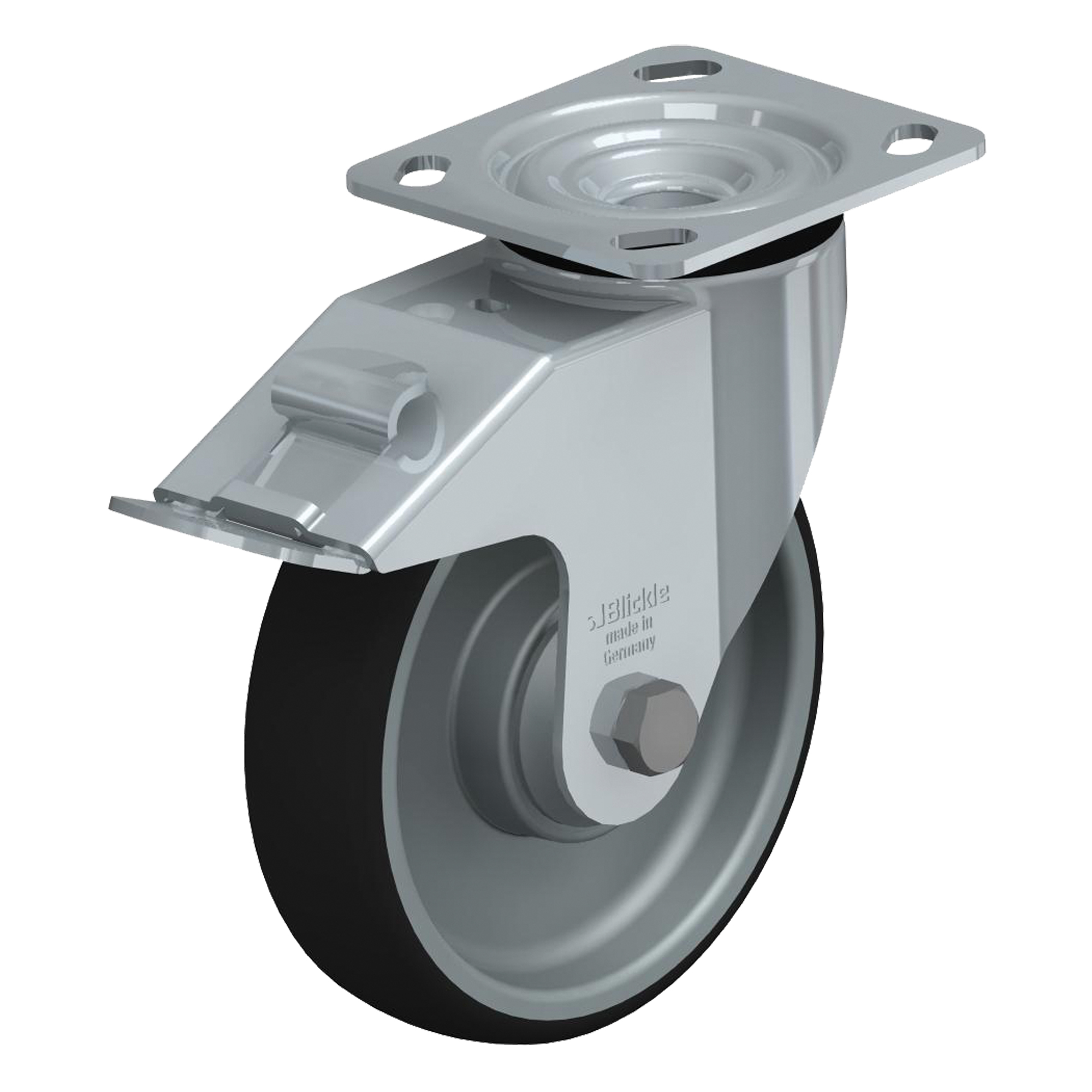 Roulette de haute qualité, Pivotant avec frein, 6" (152,4 mm), Polyuréthane thermoplastique, 660 lb (300 kg)
