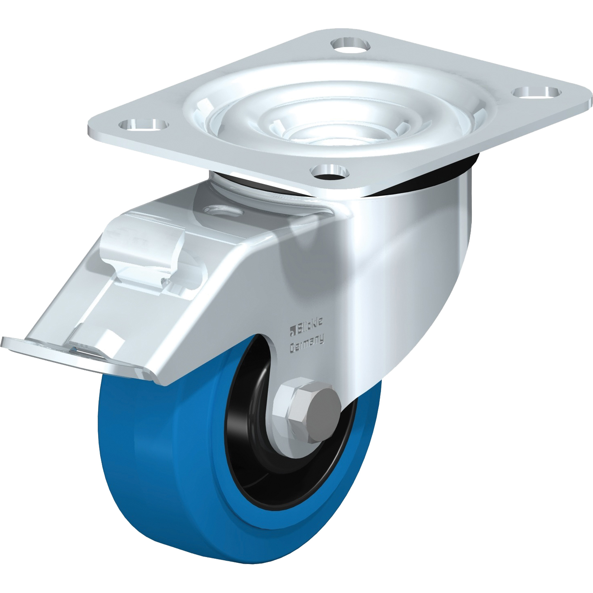 Roulette bleue, Pivotant avec frein, 3-1/8" (79,5 mm), Nylon, 250 lb (113 kg)