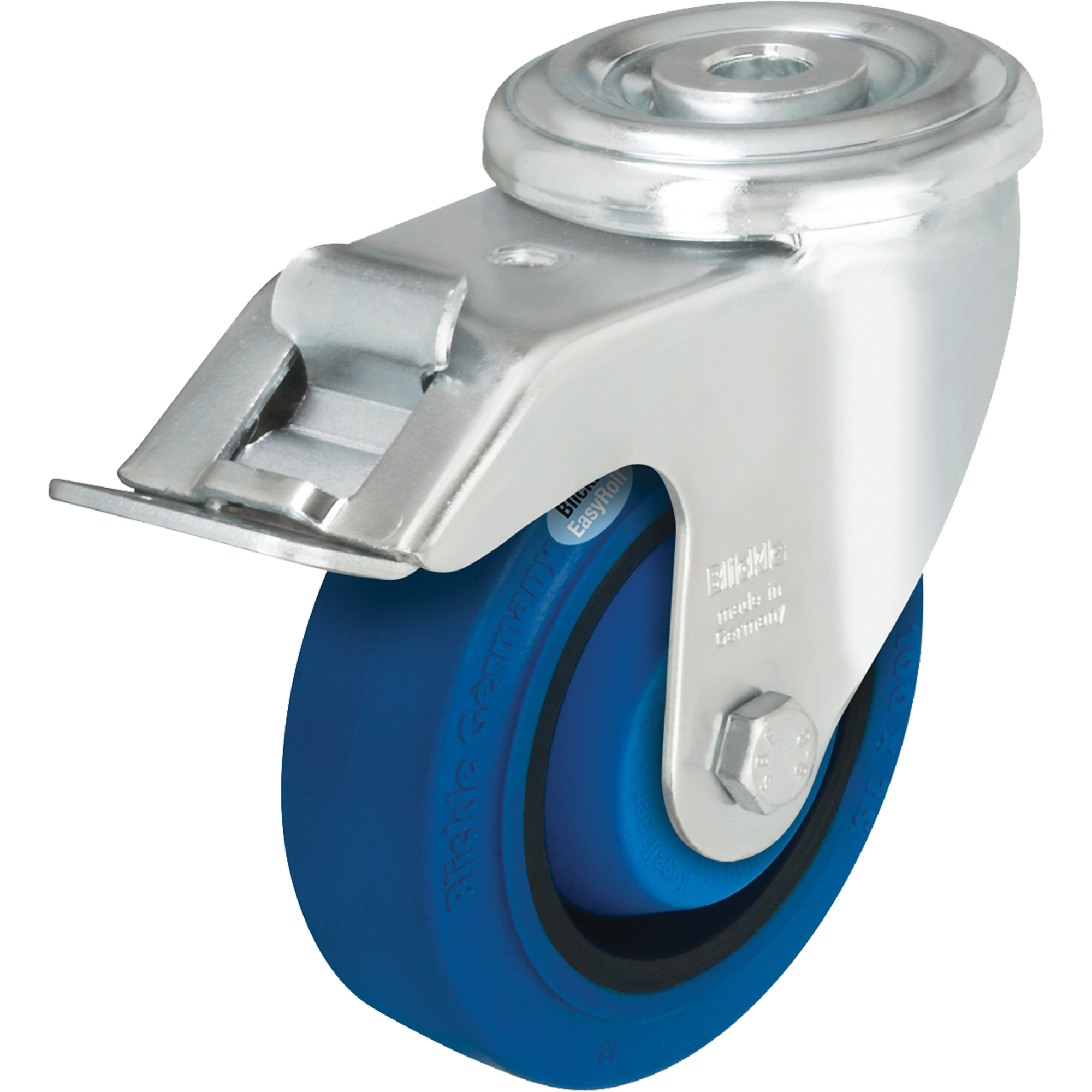 Roulette en caoutchouc rigide, Pivotant avec frein, Diamètre 4", Capacité 330 lb (149,685 kg)