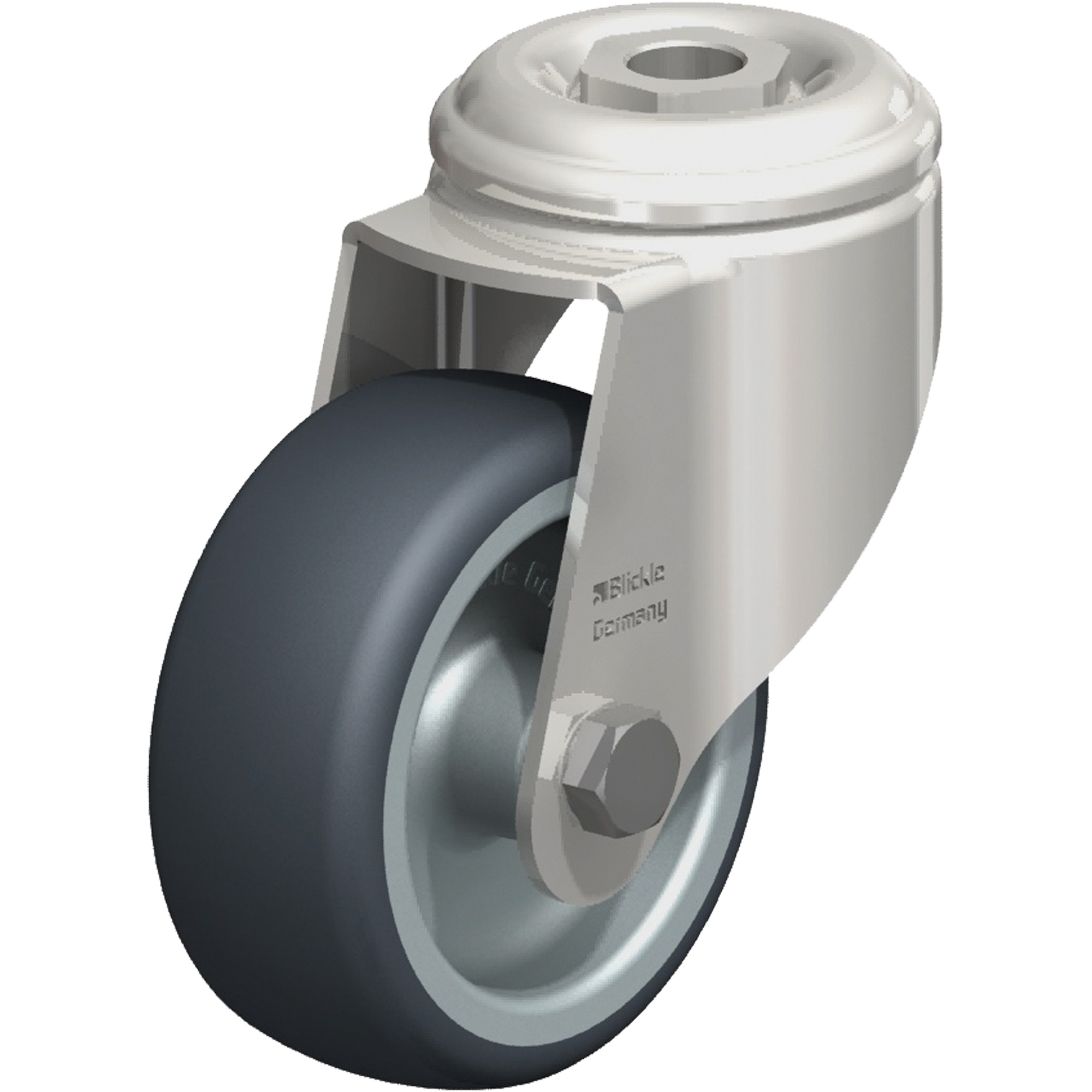 Roulette en élastomère thermoplastique acier inoxydable, Pivotant, Diamètre 3-1/8" (79,5 mm), Capacité 220 lb (100 kg)