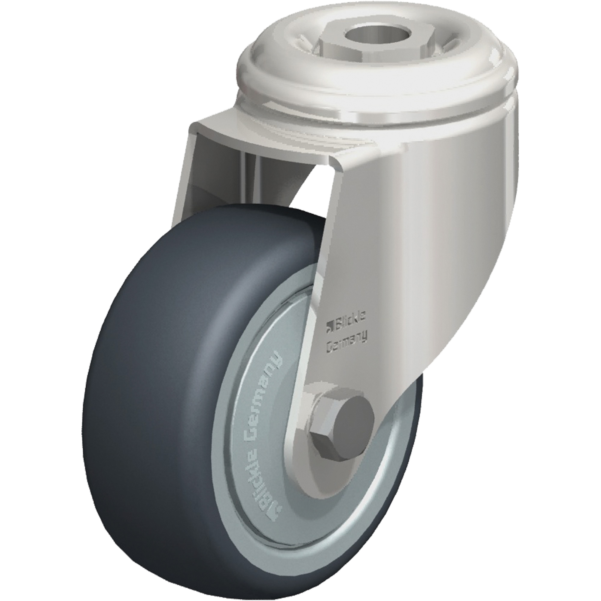 Roulette en élastomère thermoplastique acier inoxydable, Pivotant, Diamètre 3-1/8" (79,5 mm), Capacité 220 lb (100 kg)