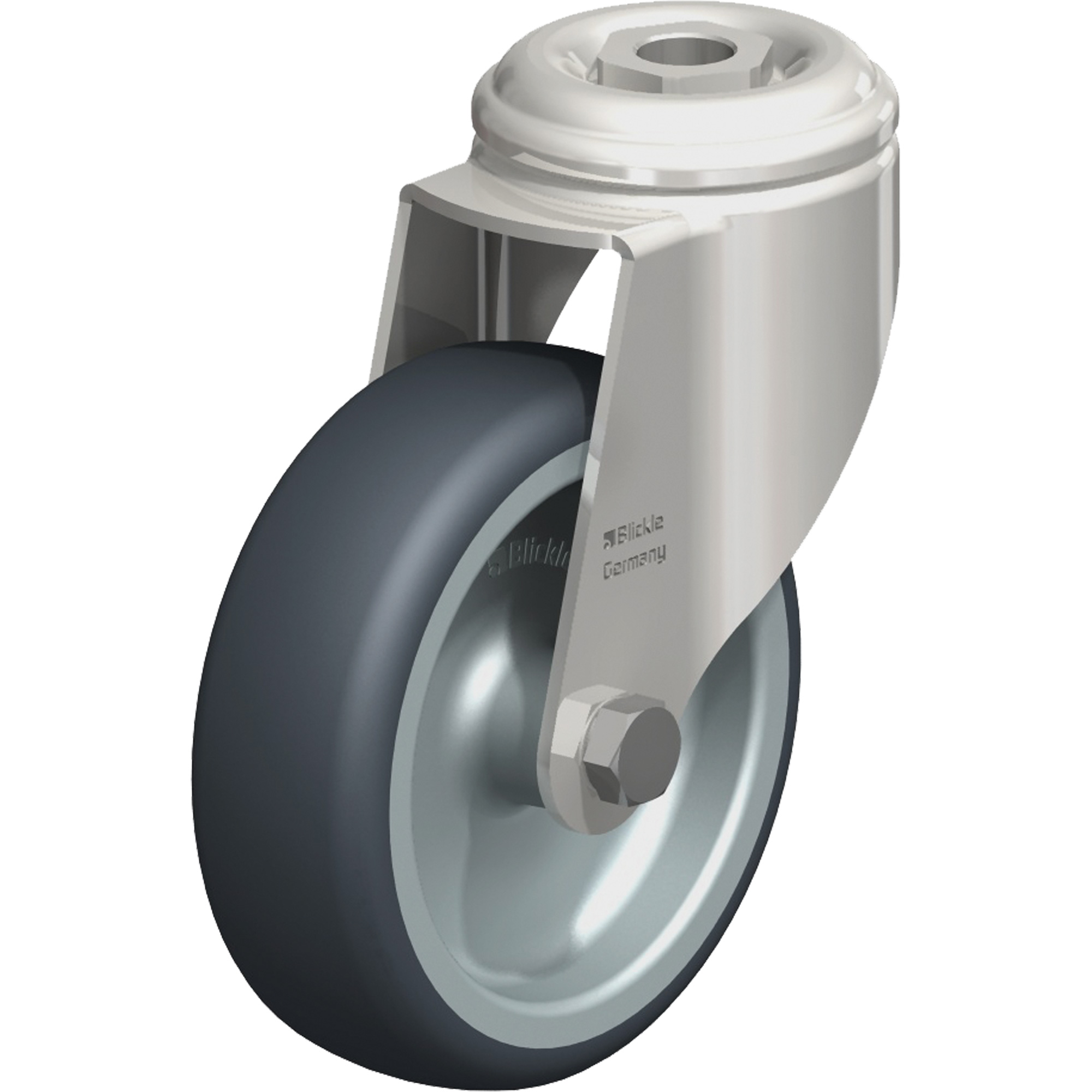 Roulette en élastomère thermoplastique acier inoxydable, Pivotant, Diamètre 4" (102 mm), Capacité 240 lb (108 kg)