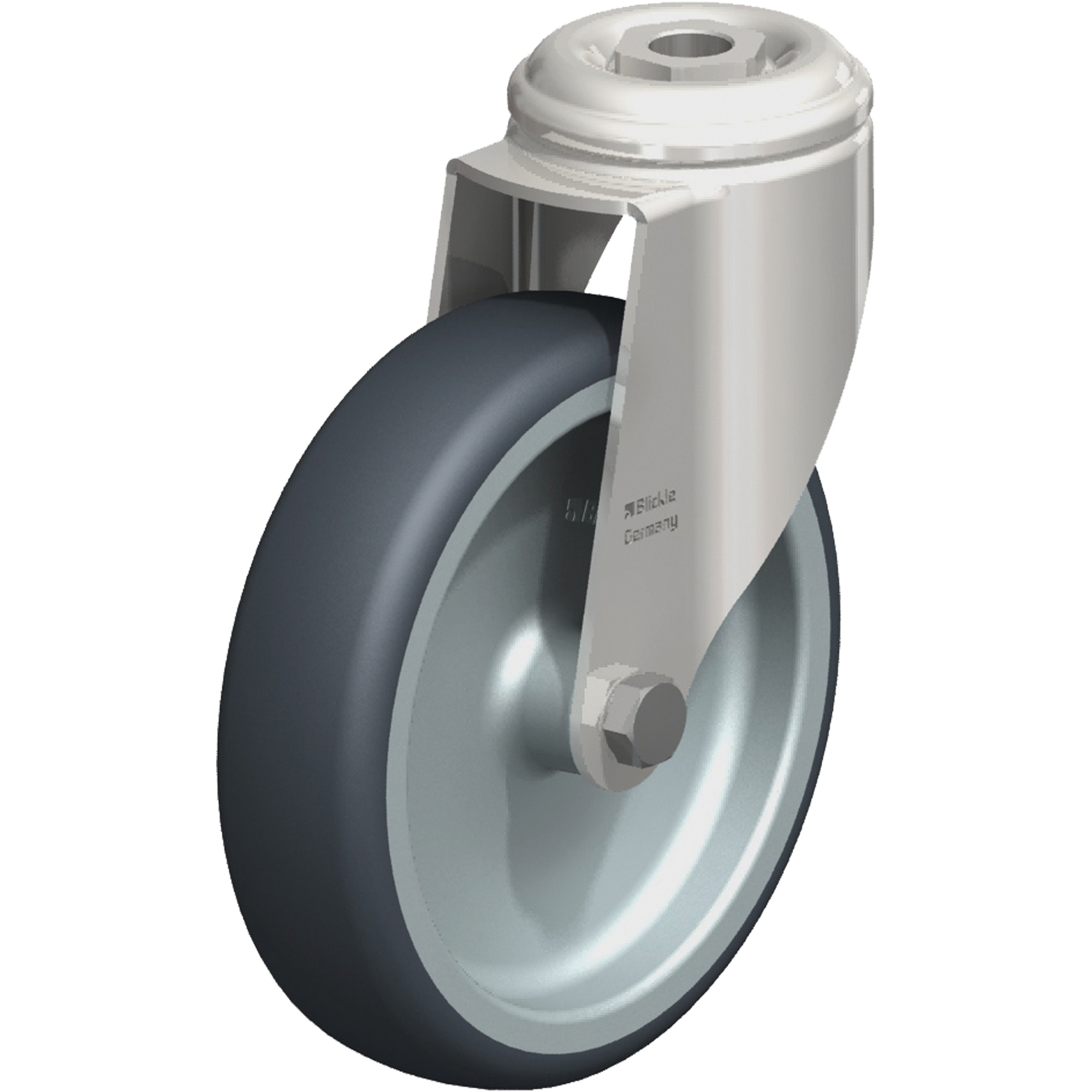 Roulette en élastomère thermoplastique acier inoxydable, Pivotant, Diamètre 5" (127 mm), Capacité 265 lb (120 kg)