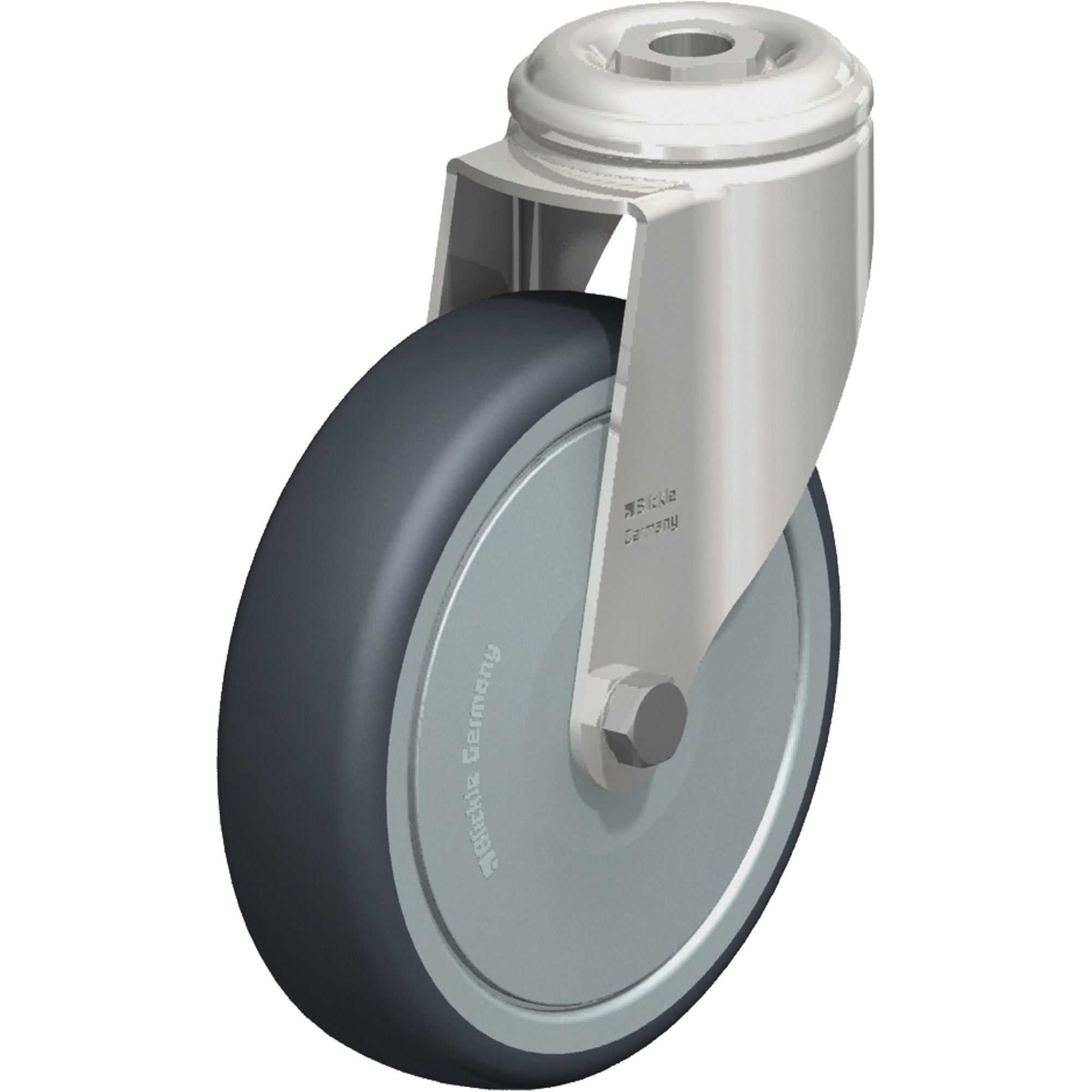 Roulette en élastomère thermoplastique acier inoxydable, Pivotant, Diamètre 5" (127 mm), Capacité 265 lb (120 kg)