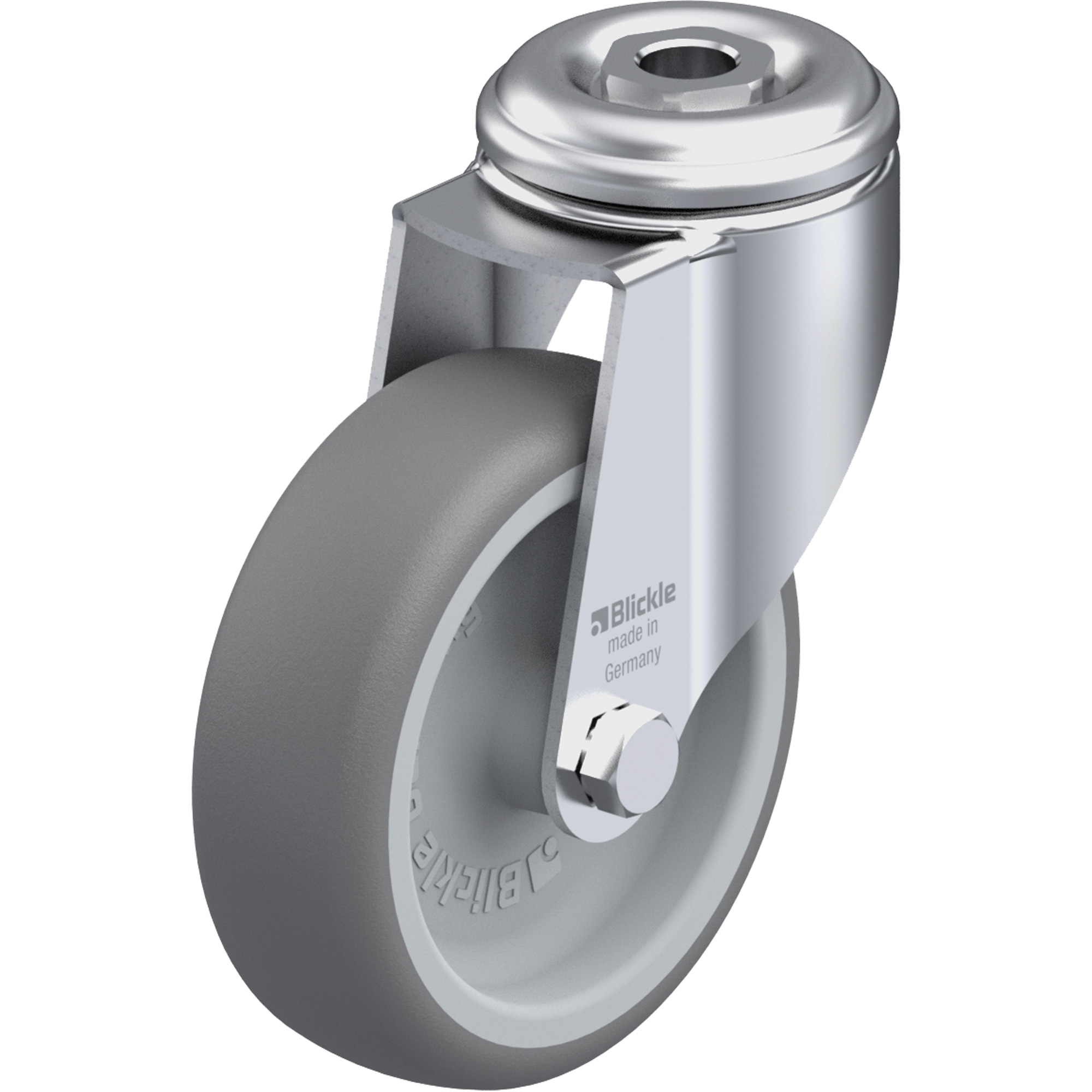Roulette en élastomère thermoplastique de haute qualité, Pivotant, Diamètre 4" (102 mm), Capacité 240 lb (108 kg)