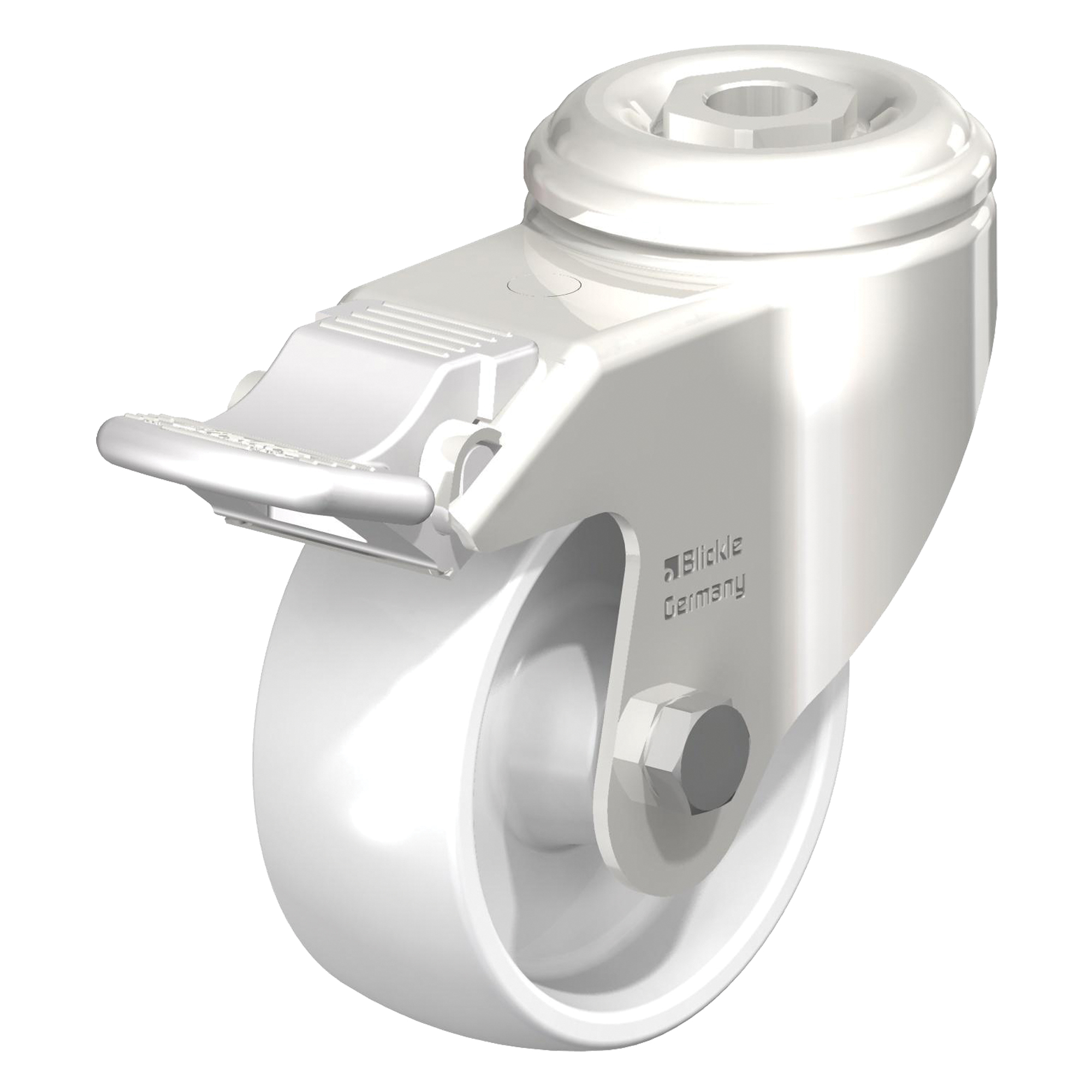Roulette en nylon acier inoxydable, Pivotant avec frein, Diamètre 3-1/8" (79,5 mm), Capacité 265 lb (120 kg)