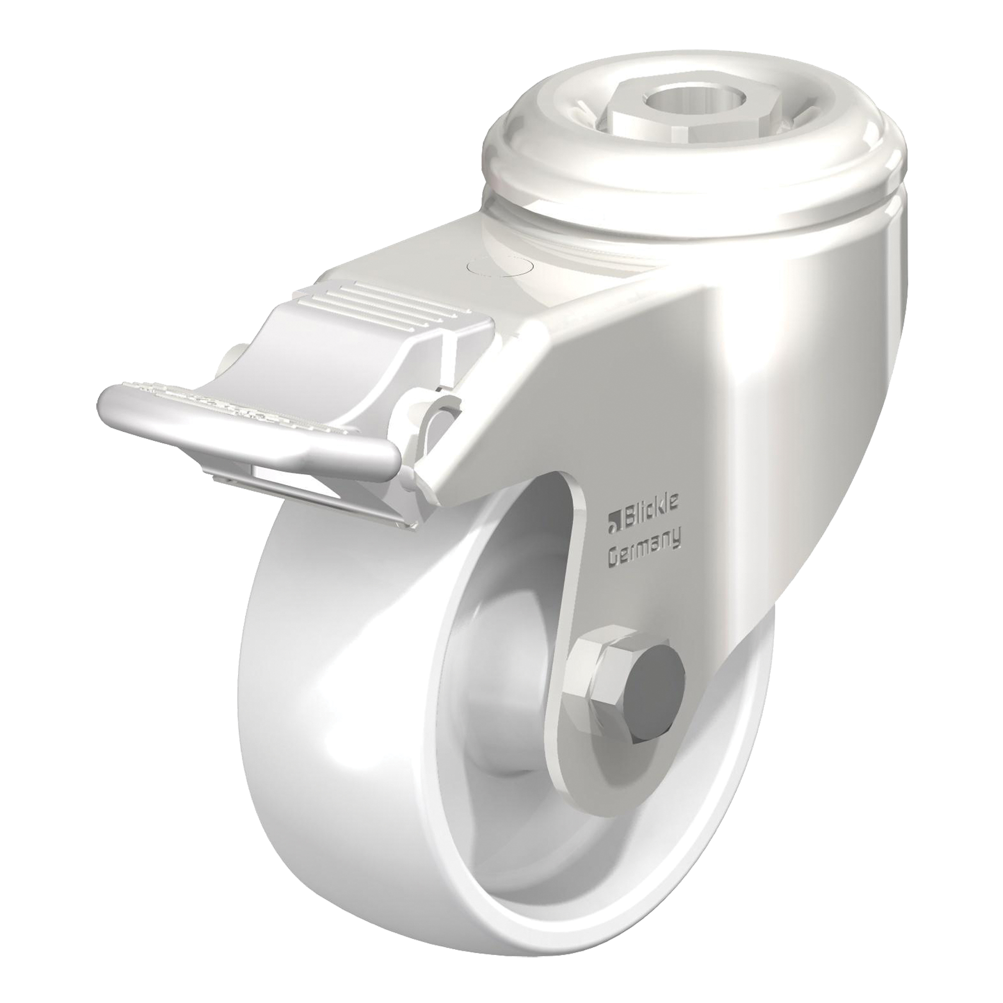 Roulette en nylon résistant aux chocs, Pivotant avec frein, Diamètre 3-1/8" (79,5 mm), Capacité 265 lb (120 kg)