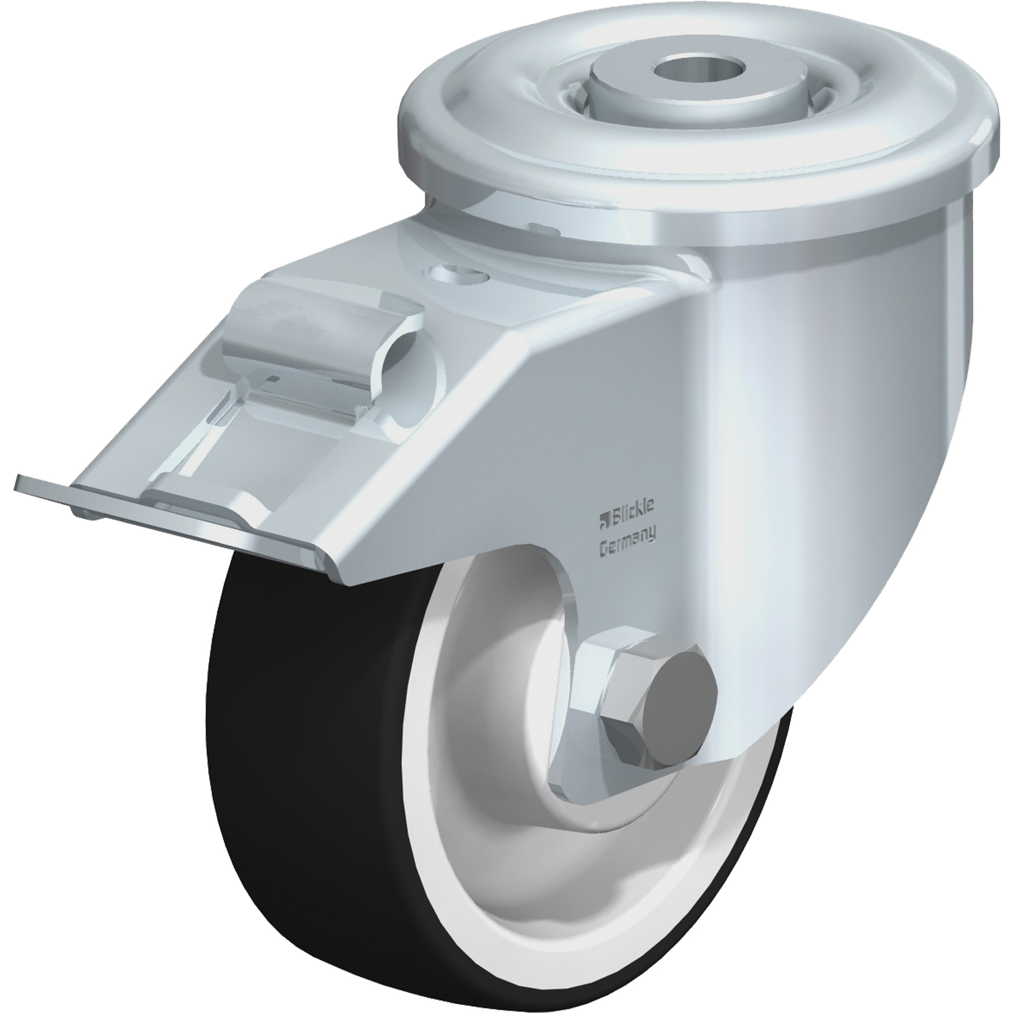 Roulette en polyuréthane, Pivotant avec frein, Diamètre 4", Capacité 660 lb (299,371 kg)