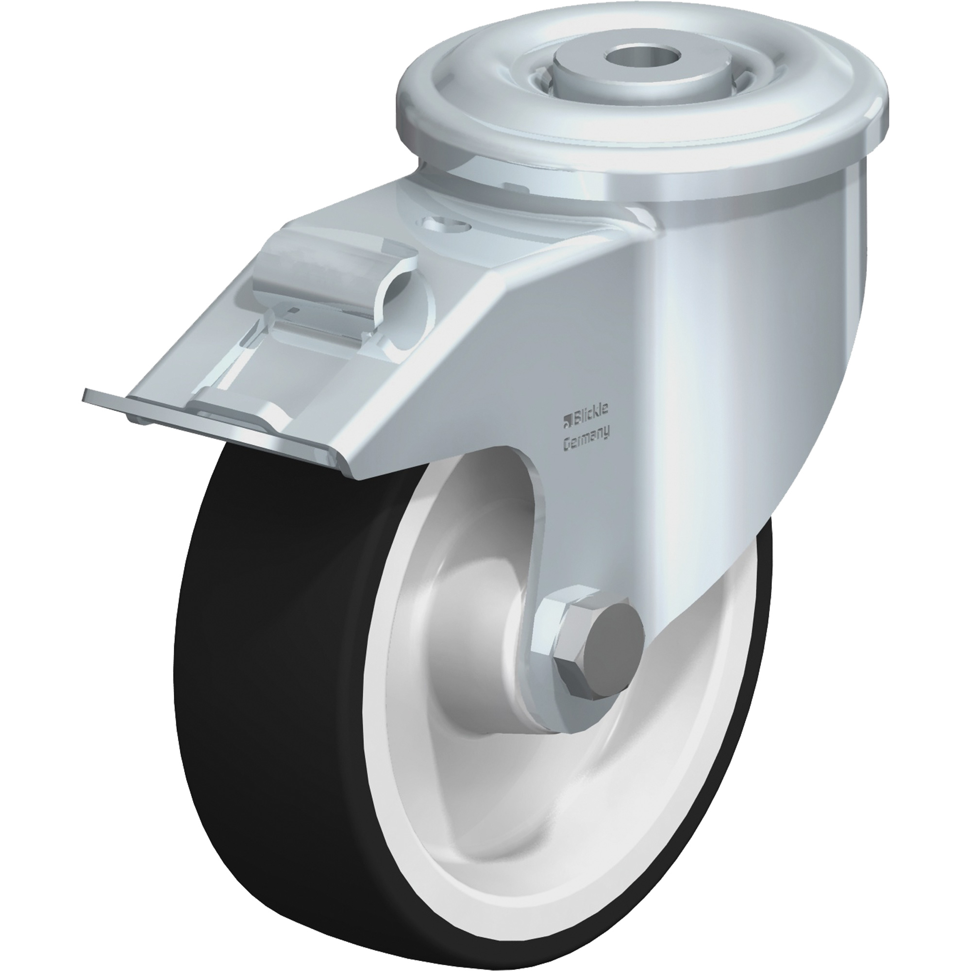 Roulette en polyuréthane, Pivotant avec frein, Diamètre 5", Capacité 770 lb (349,266 kg)