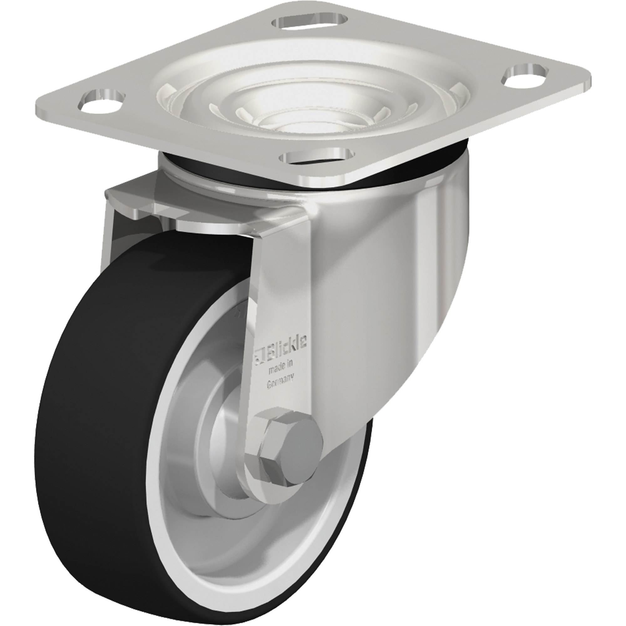 Roulette, Pivotant, 4" (101,6 mm), Caoutchouc, 330 lb (150 kg)