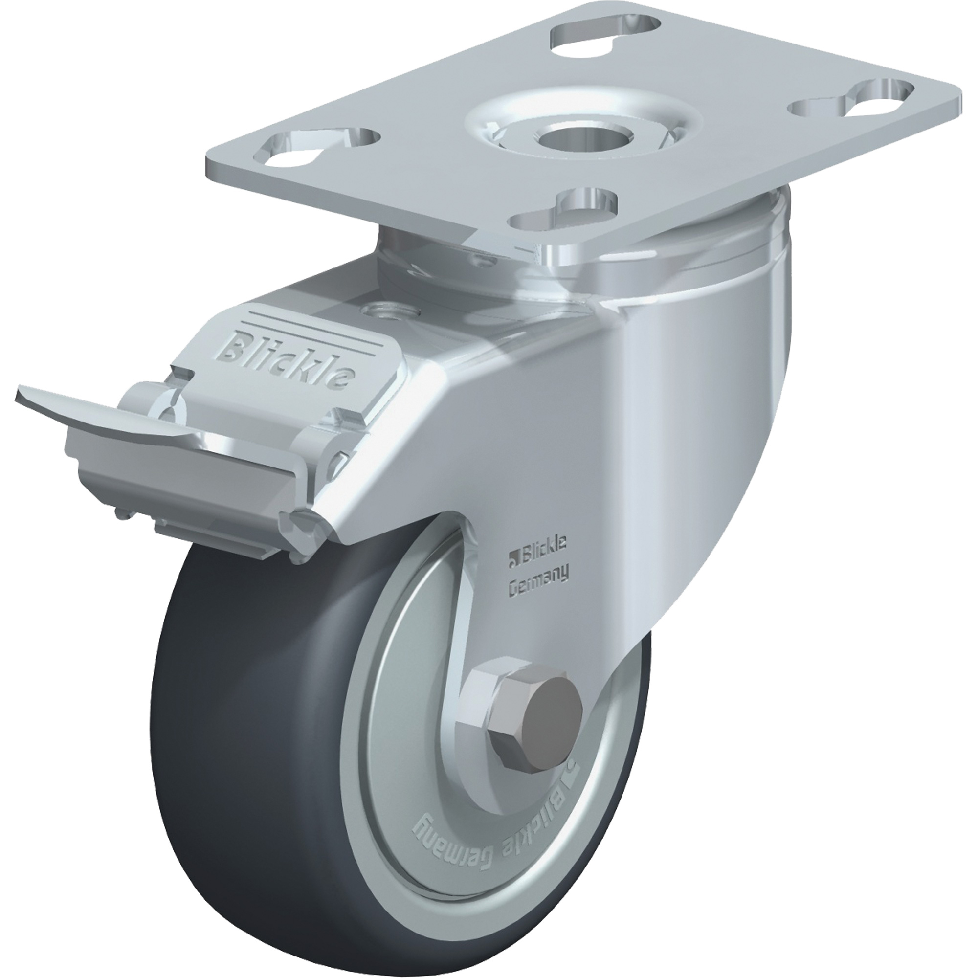 Roulette, Pivotant avec frein, 3-1/8" (79,5 mm), Caoutchouc thermoplastique, 130 lb (59 kg)