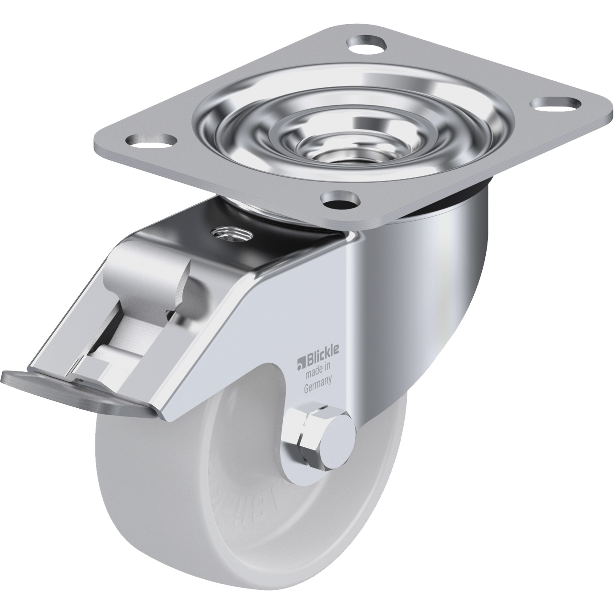Roulette, Pivotant avec frein, 3-1/8" (79,5 mm), Nylon, 330 lb (150 kg)
