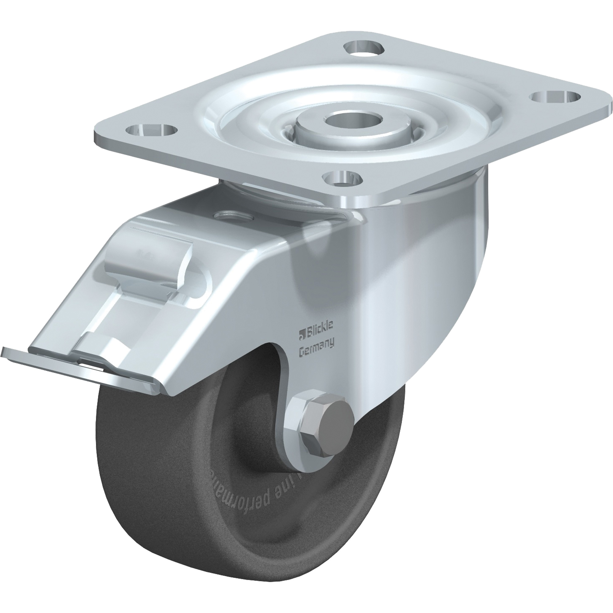 Roulette, Pivotant avec frein, 3-1/8" (79,5 mm), Thermoplastique résistant à la chaleur, 330 lb (150 kg)