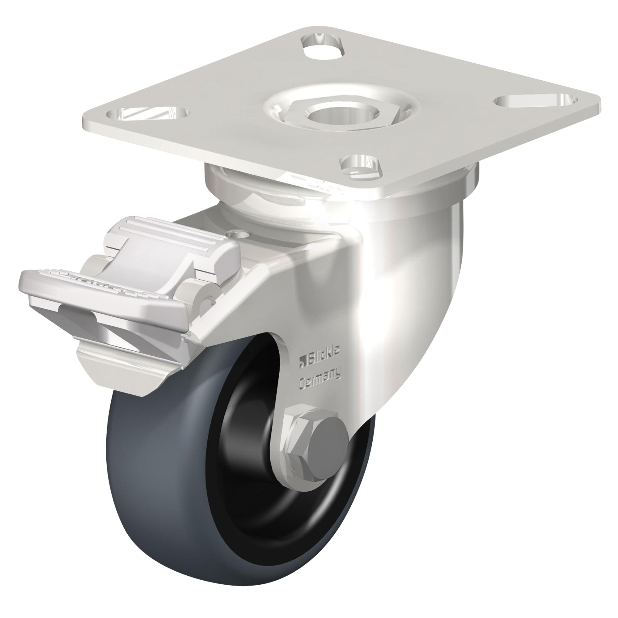 Roulette, Pivotant avec frein, 2" (51 mm), Élastomère de caoutchouc thermoplastique, 110 lb (50 kg)
