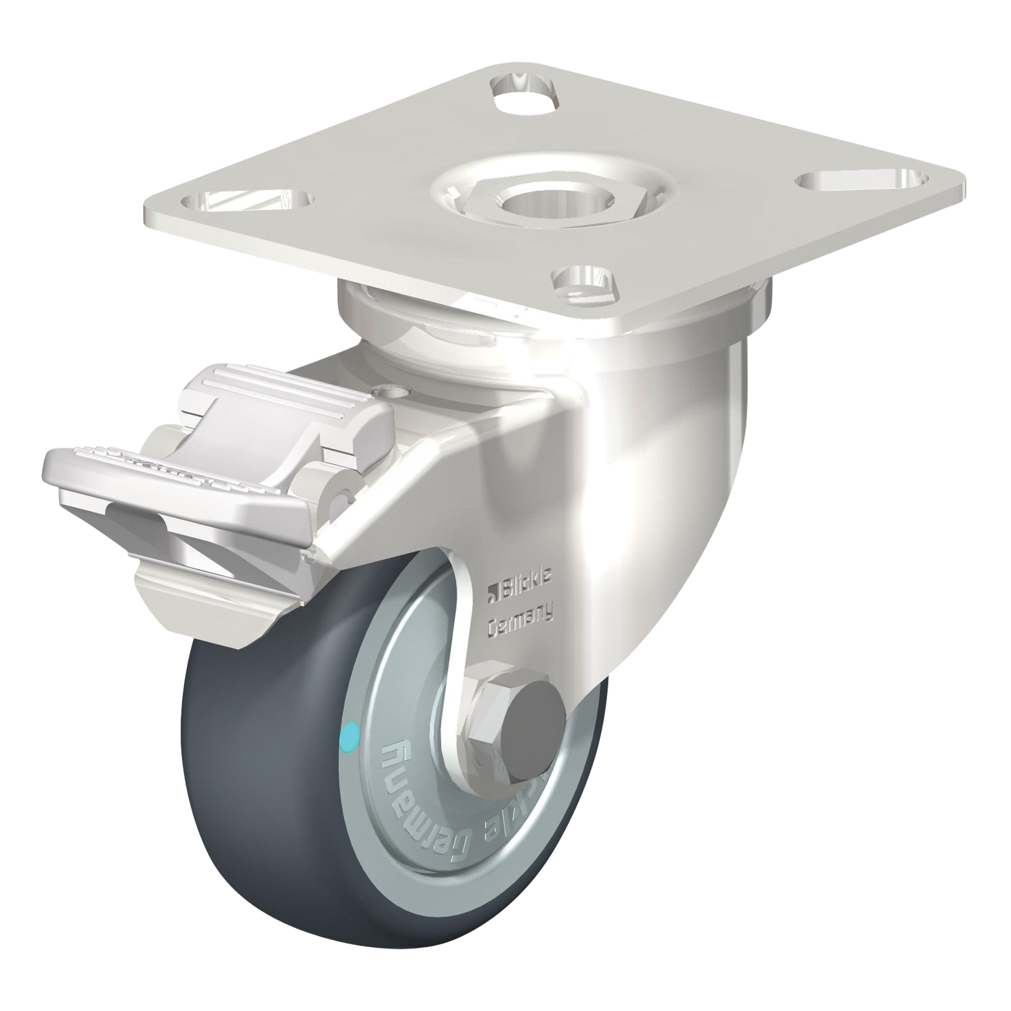 Roulette, Pivotant avec frein, 3" (76 mm), Élastomère de caoutchouc thermoplastique, 165 lb (75 kg)