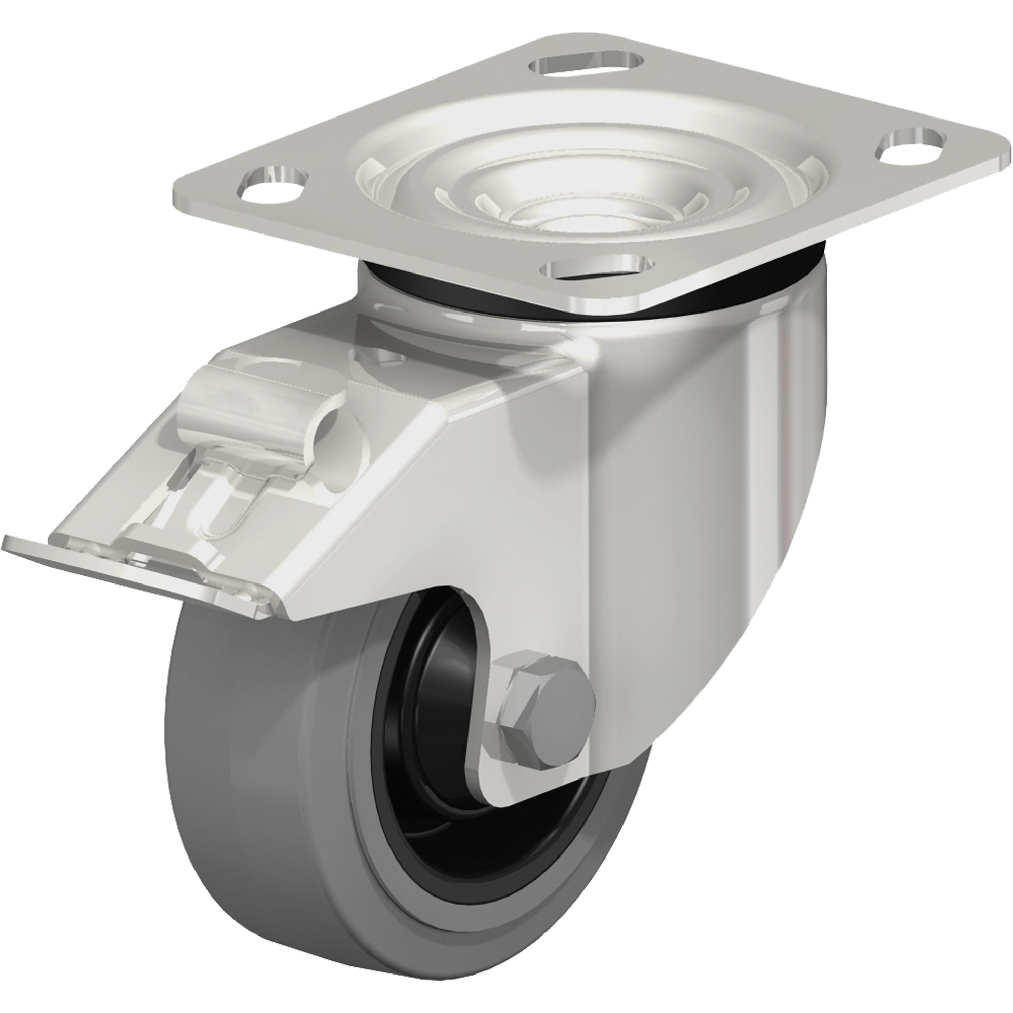 Roulette, Pivotant avec frein, 4" (101,6 mm), Caoutchouc, 330 lb (150 kg)