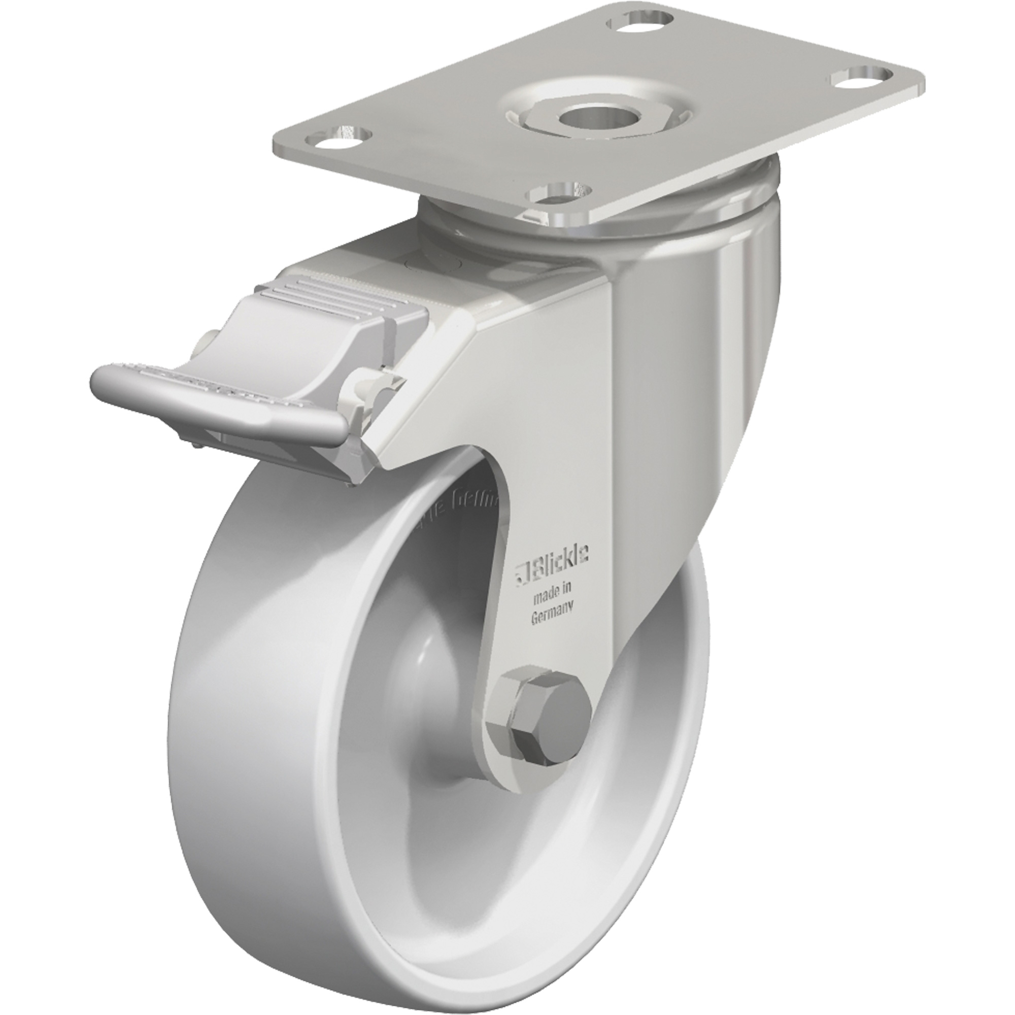 Roulette, Pivotant avec frein, 4" (101,6 mm), Nylon, 265 lb (120 kg)