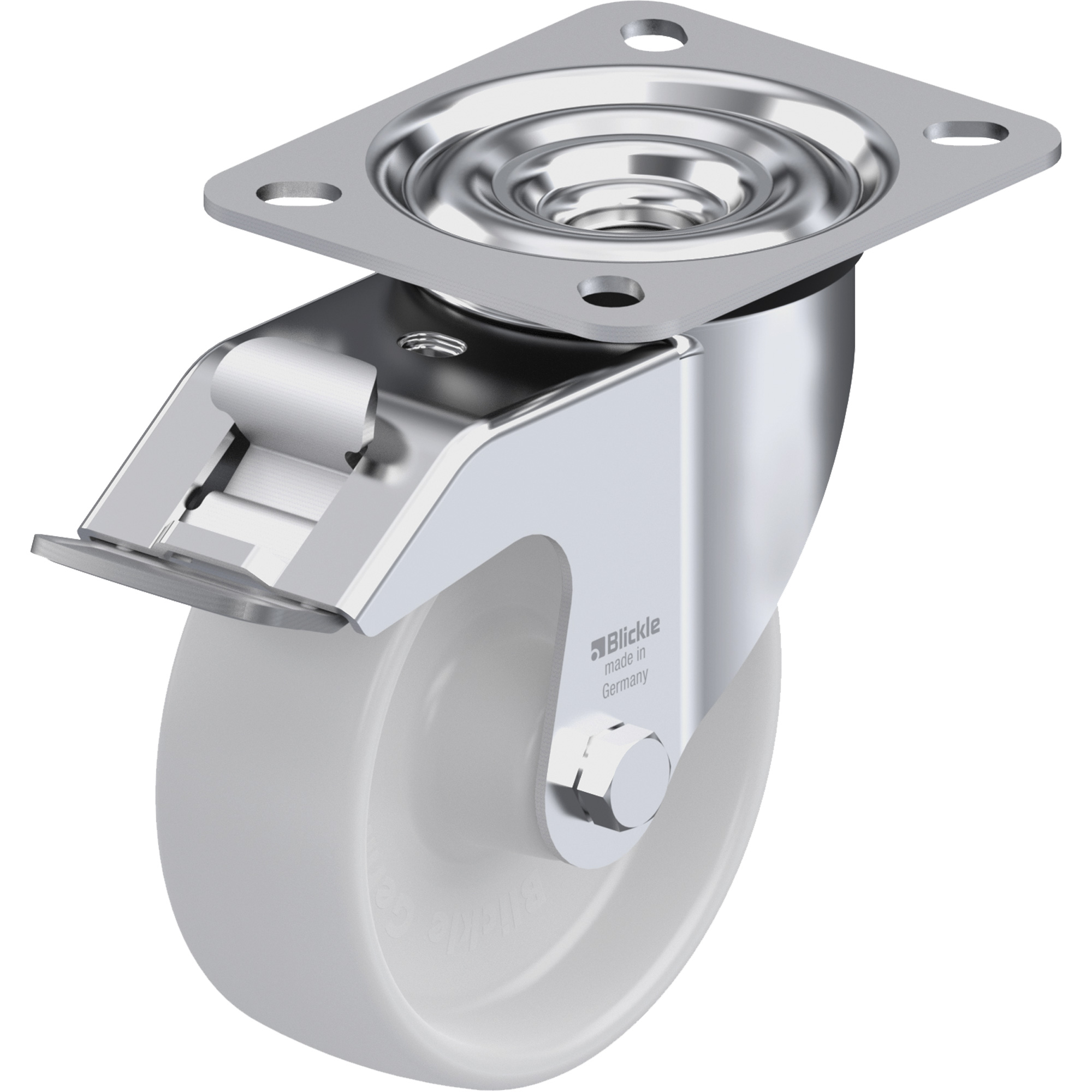Roulette, Pivotant avec frein, 4" (101,6 mm), Nylon, 330 lb (150 kg)