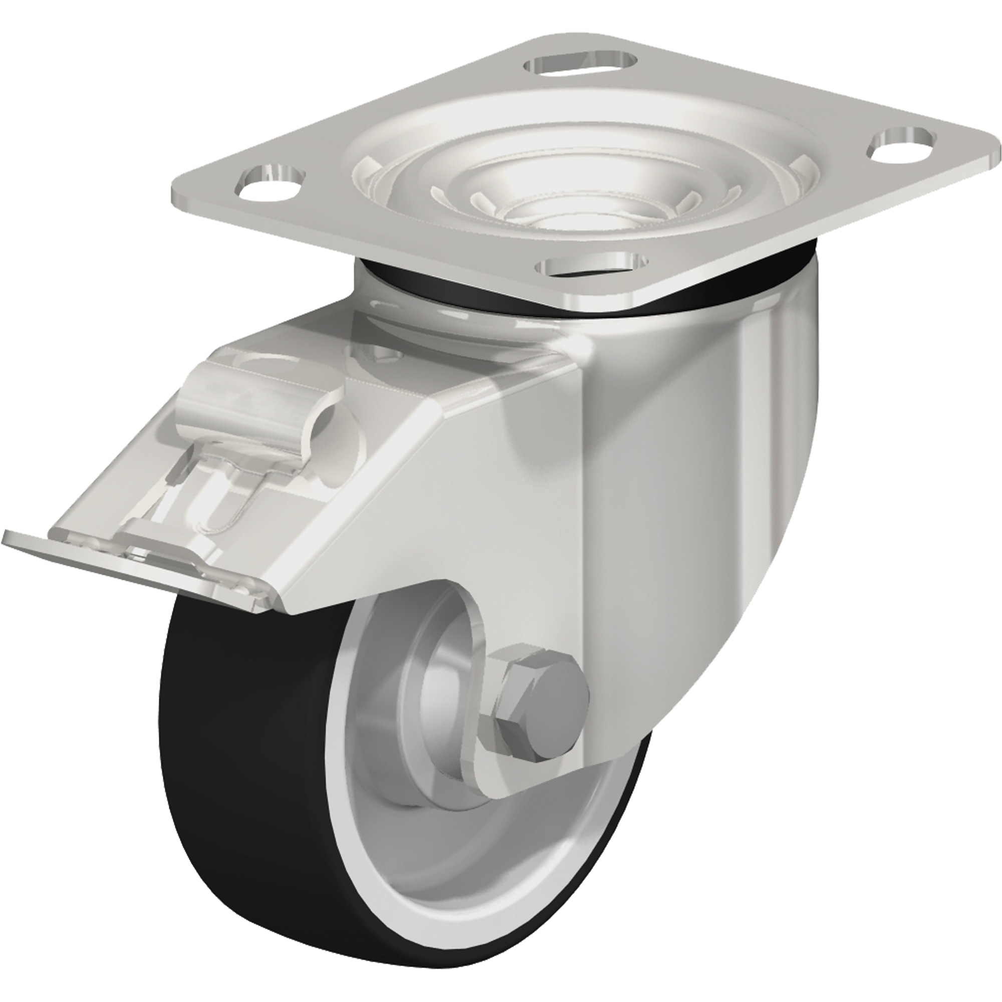 Roulette, Pivotant avec frein, 4" (101,6 mm), Polyuréthane thermoplastique, 660 lb (300 kg)