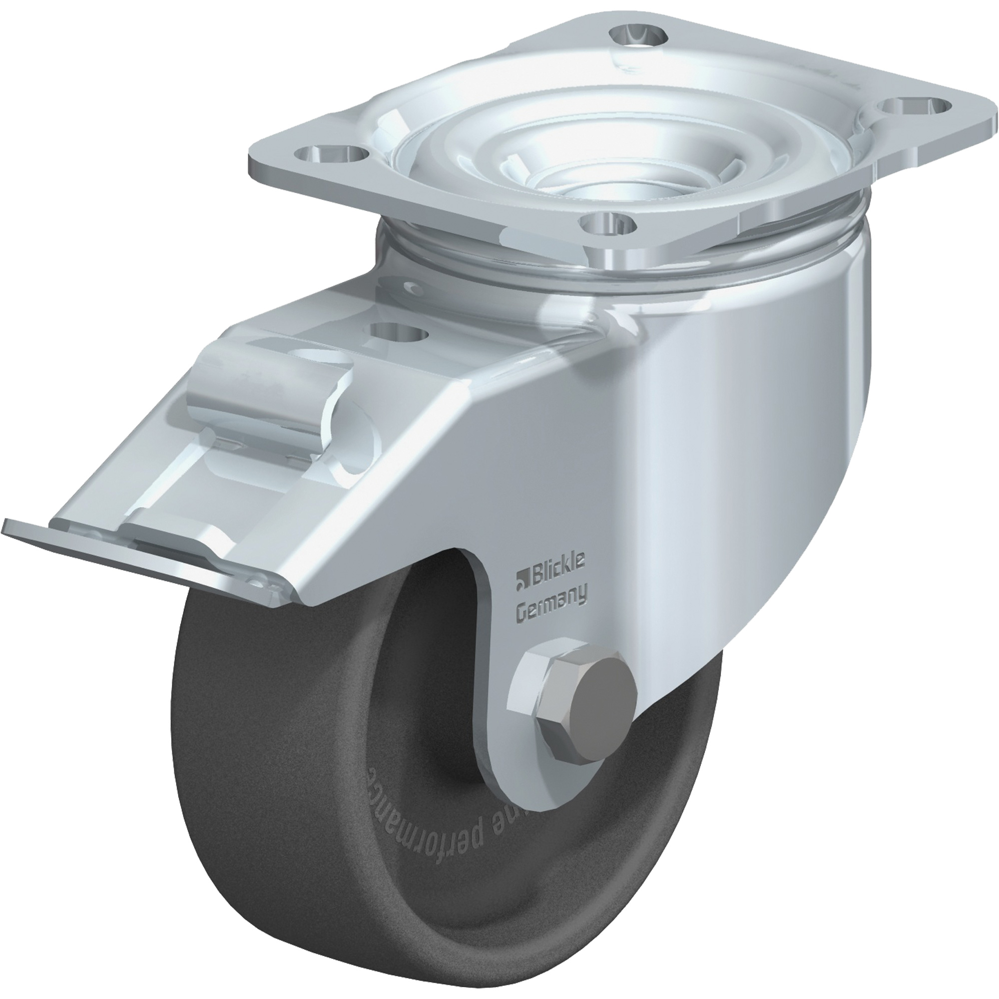 Roulette, Pivotant avec frein, 4" (101,6 mm), Thermoplastique résistant à la chaleur,