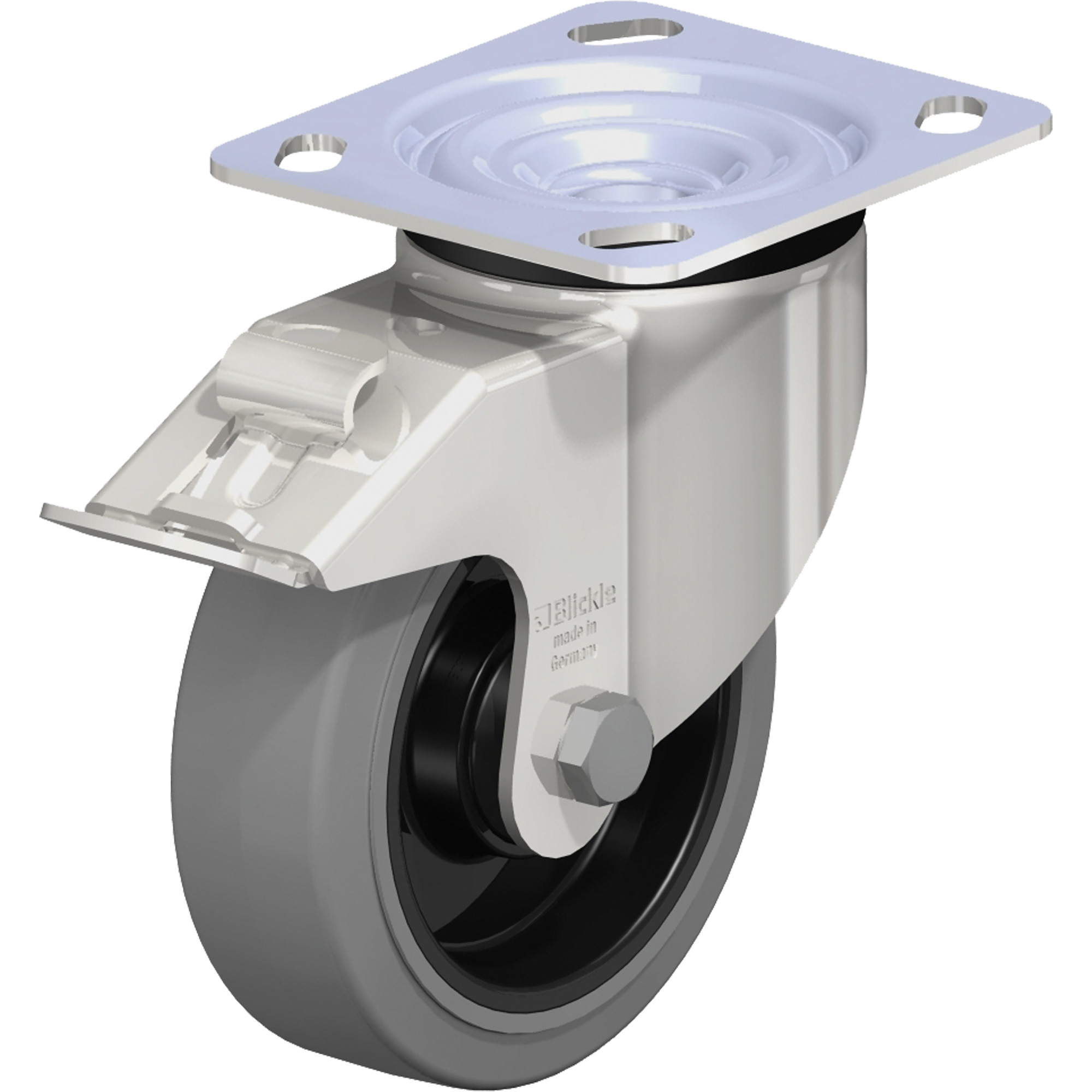 Roulette, Pivotant avec frein, 5" (127 mm), Caoutchouc, 330 lb (150 kg)