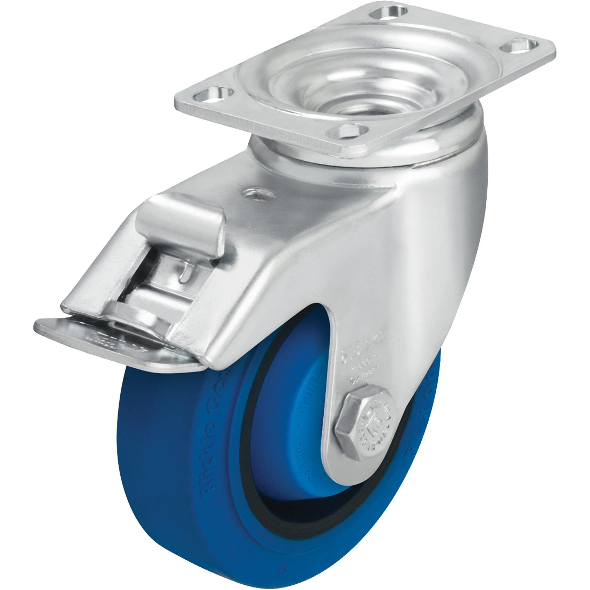 Roulette, Pivotant avec frein, 4" (101,6 mm), Caoutchouc rigide, 400 lb (181 kg)