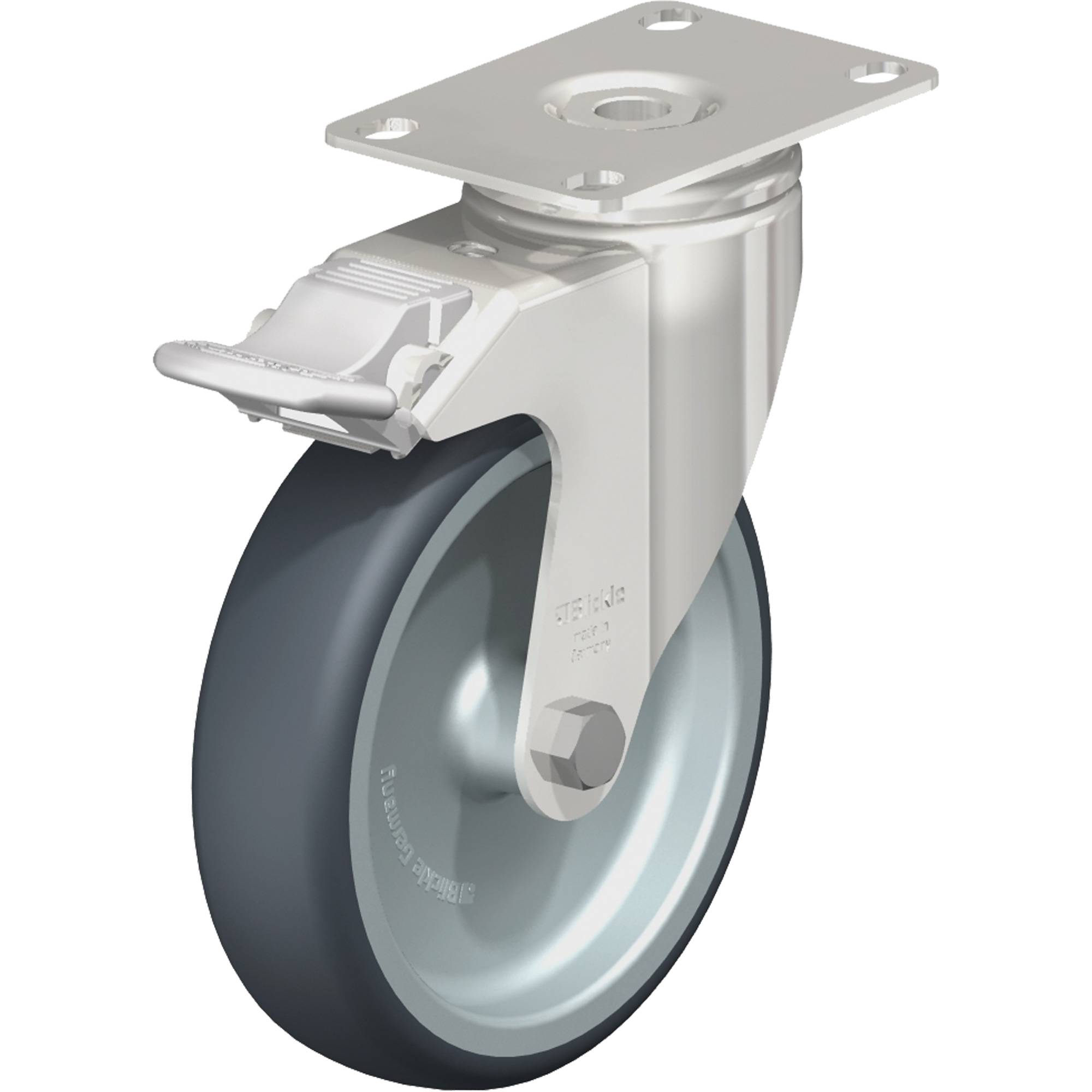 Roulette, Pivotant avec frein, 5" (127 mm), Élastomère de caoutchouc thermoplastique, 265 lb (120 kg)