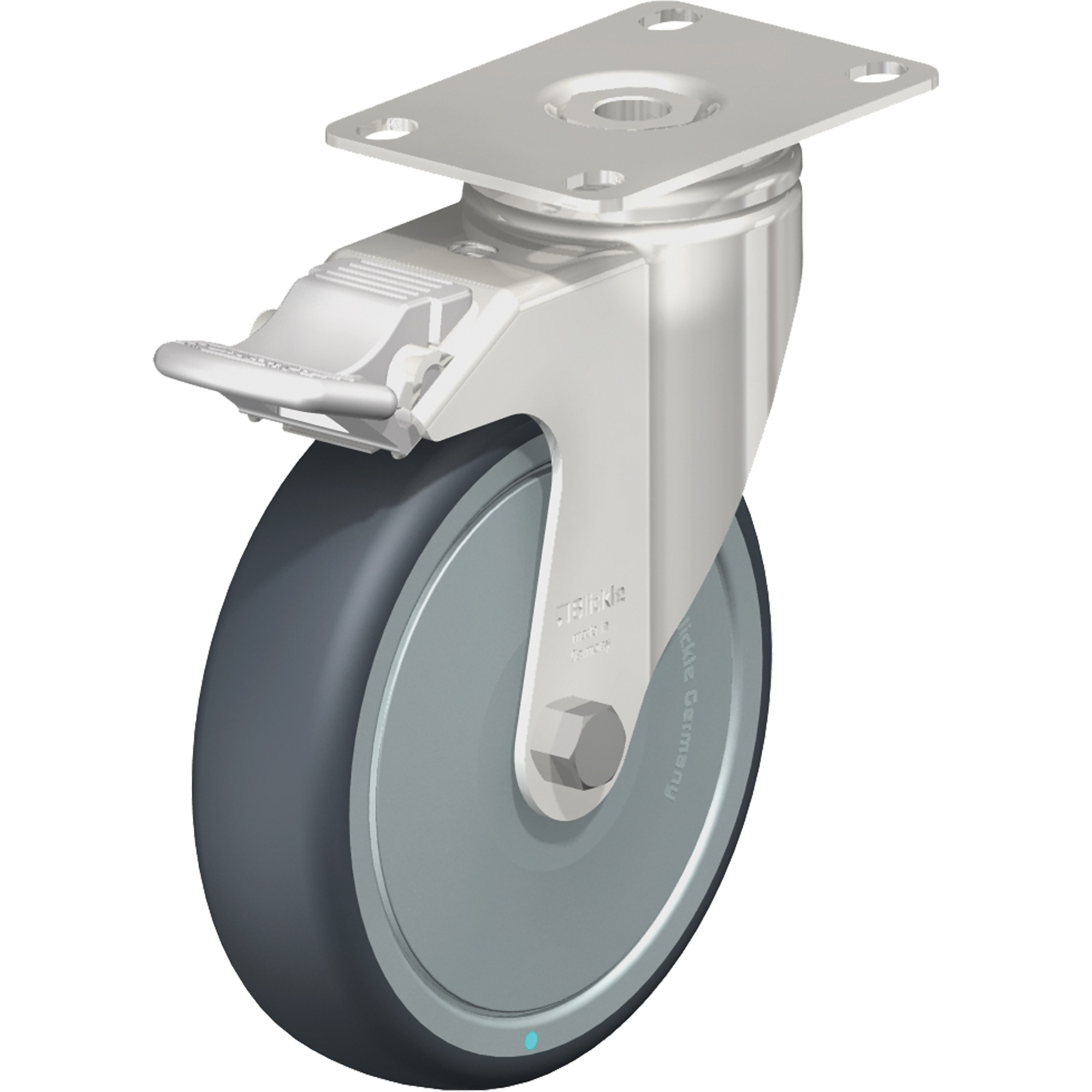 Roulette, Pivotant avec frein, 5" (127 mm), Élastomère de caoutchouc thermoplastique, 265 lb (120 kg)