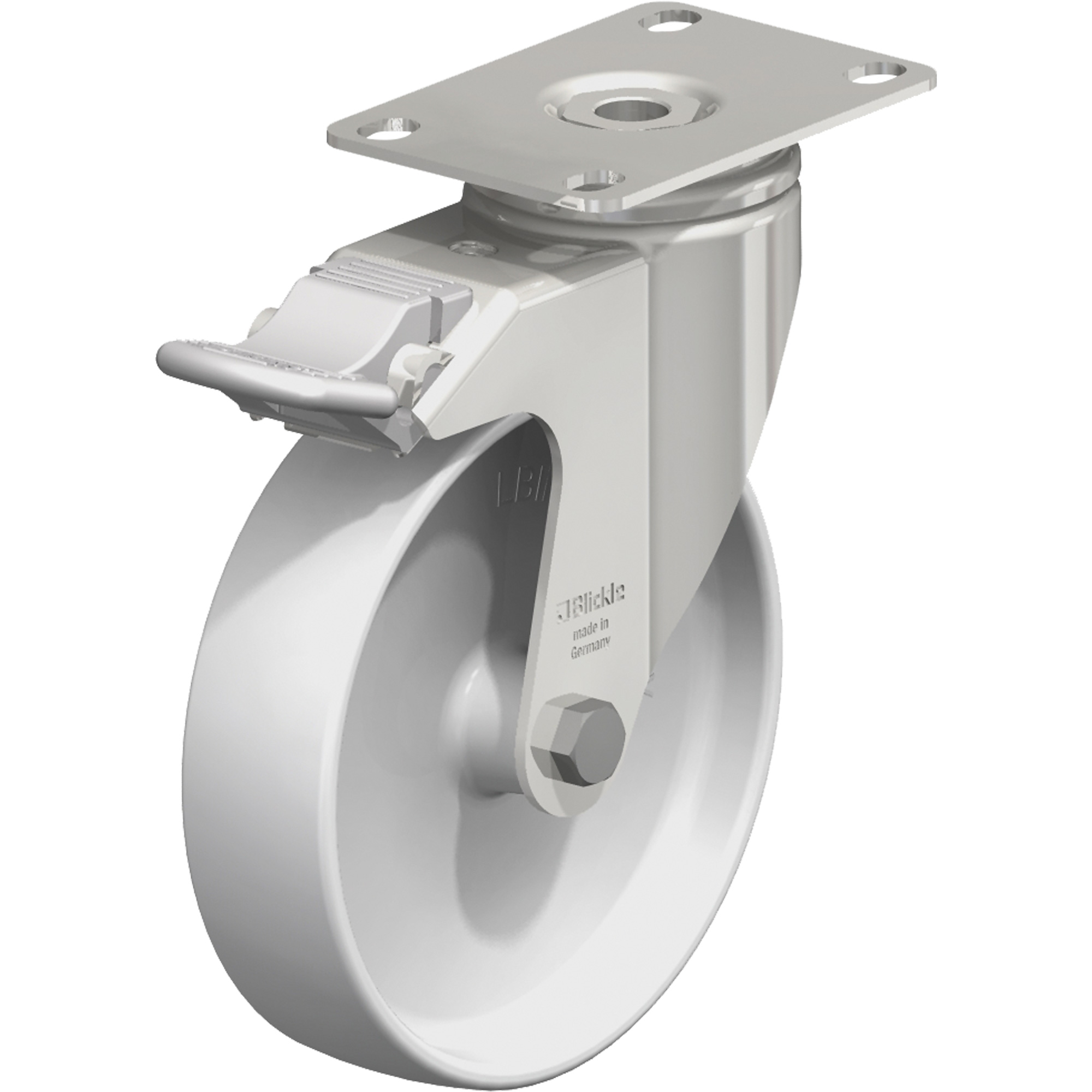 Roulette, Pivotant avec frein, 5" (127 mm), Nylon, 265 lb (120 kg)