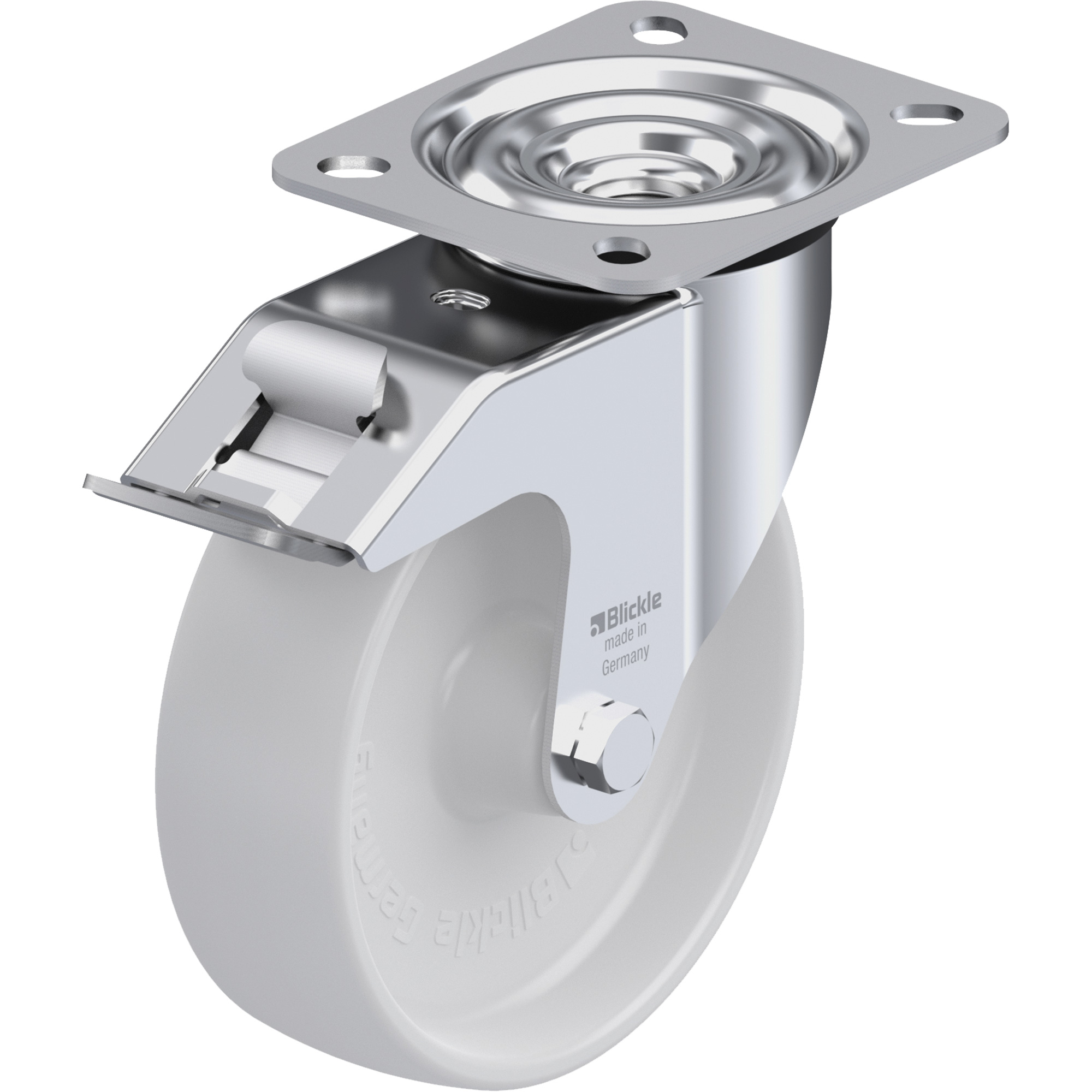 Roulette, Pivotant avec frein, 5" (127 mm), Nylon, 330 lb (150 kg)