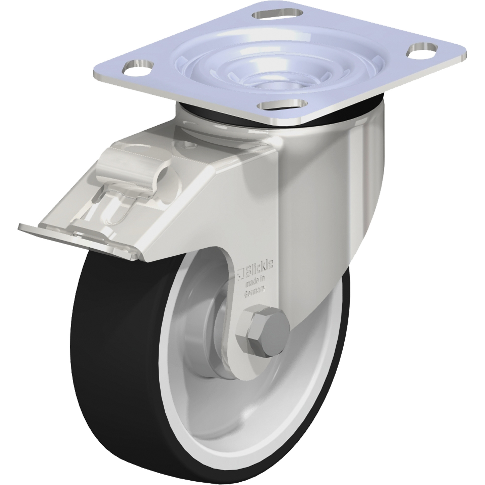 Roulette, Pivotant avec frein, 5" (127 mm), Polyuréthane thermoplastique, 770 lb (349 kg)