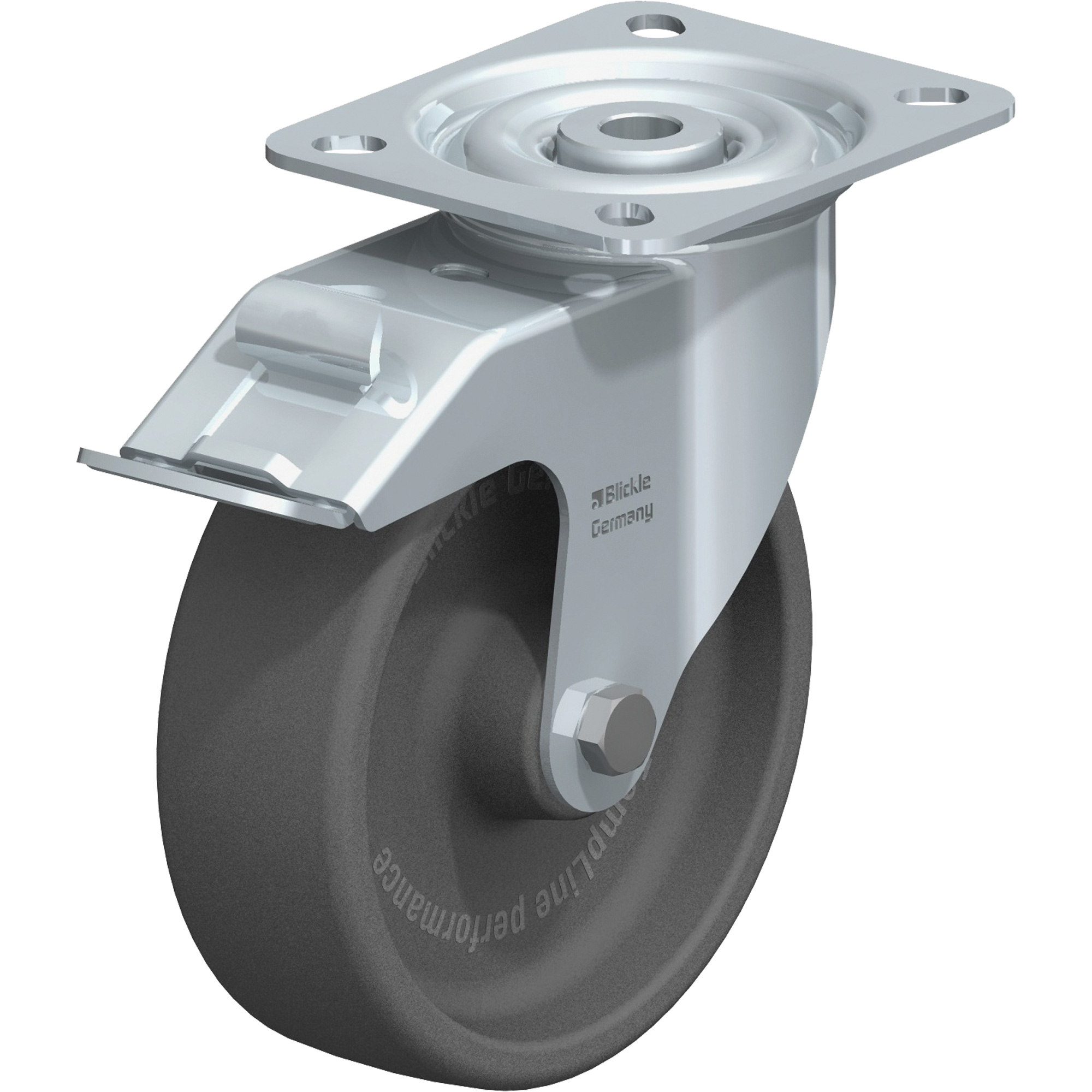Roulette, Pivotant avec frein, 5" (127 mm), Thermoplastique résistant à la chaleur, 330 lb (150 kg)
