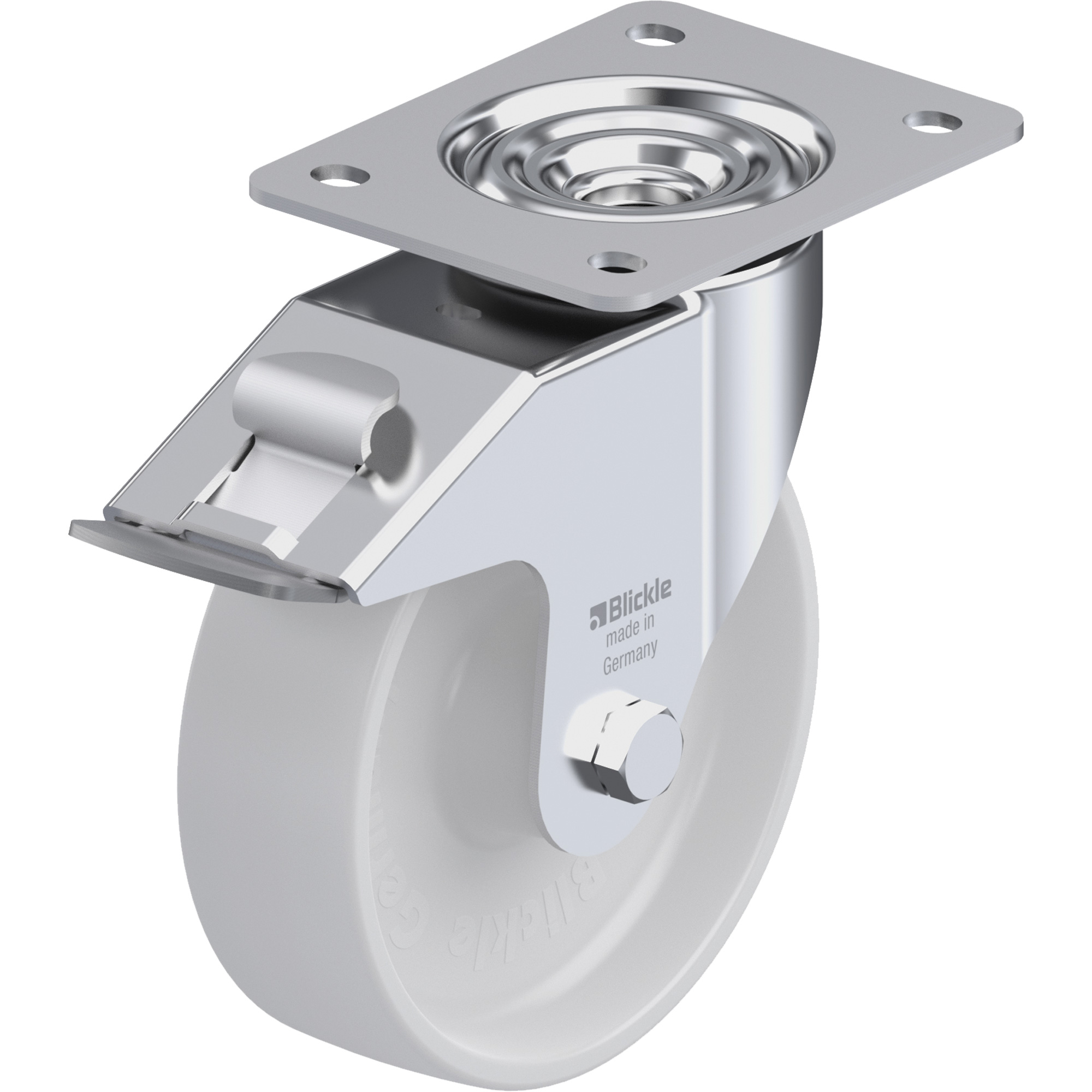Roulette, Pivotant avec frein, 6-5/16" (160,3375 mm), Nylon, 660 lb (300 kg)