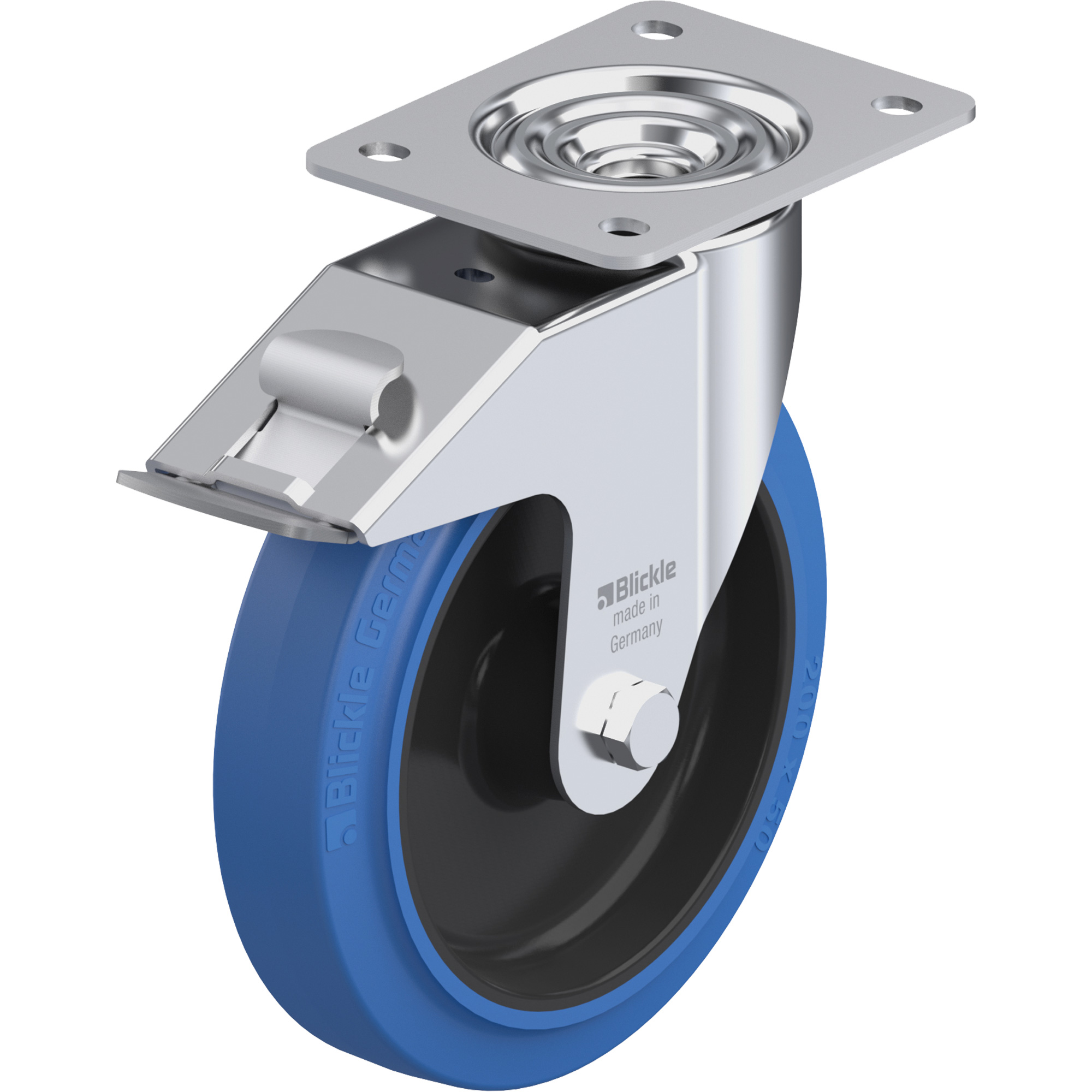 Roulette, Pivotant avec frein, 7-7/8" (200 mm), Caoutchouc rigide, 660 lb (300 kg)