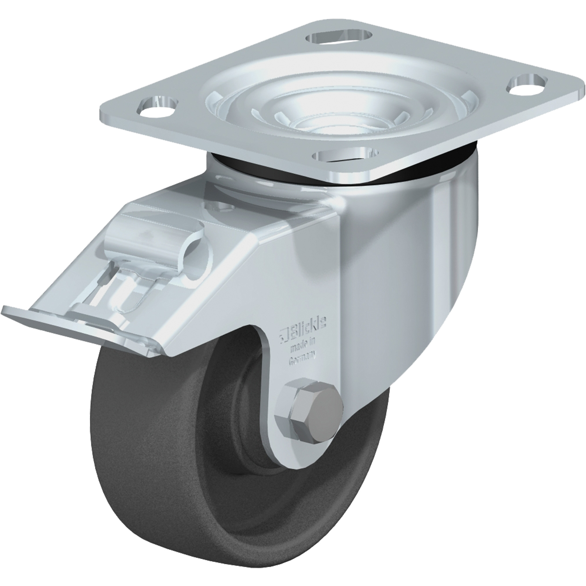 Roulette résistant aux chocs, Pivotant avec frein, 4" (101,6 mm), Nylon, 615 lb (280 kg)