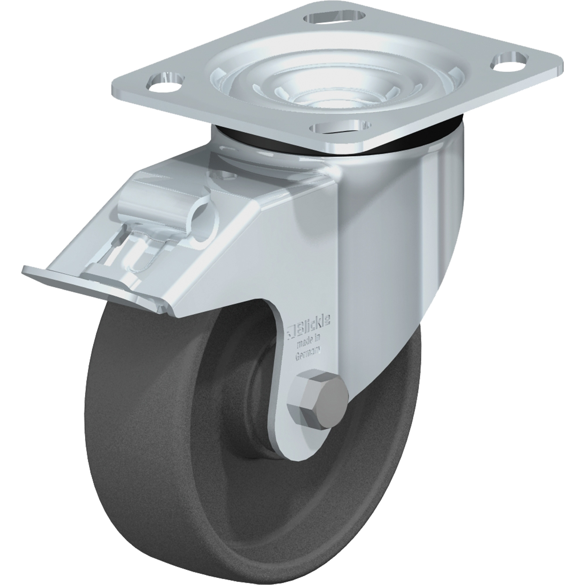 Roulette résistant aux chocs, Pivotant avec frein, 5" (127 mm), Nylon, 660 lb (300 kg)