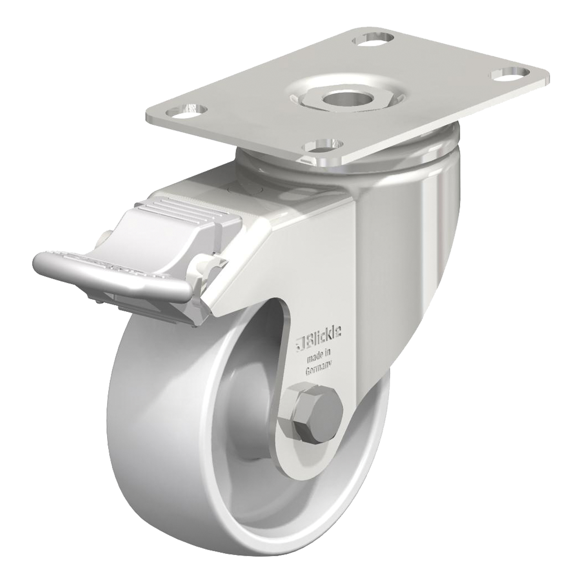 Roulette résistante aux chocs, Pivotant avec frein, 3-1/8" (79,5 mm), Nylon, 265 lb (120 kg)