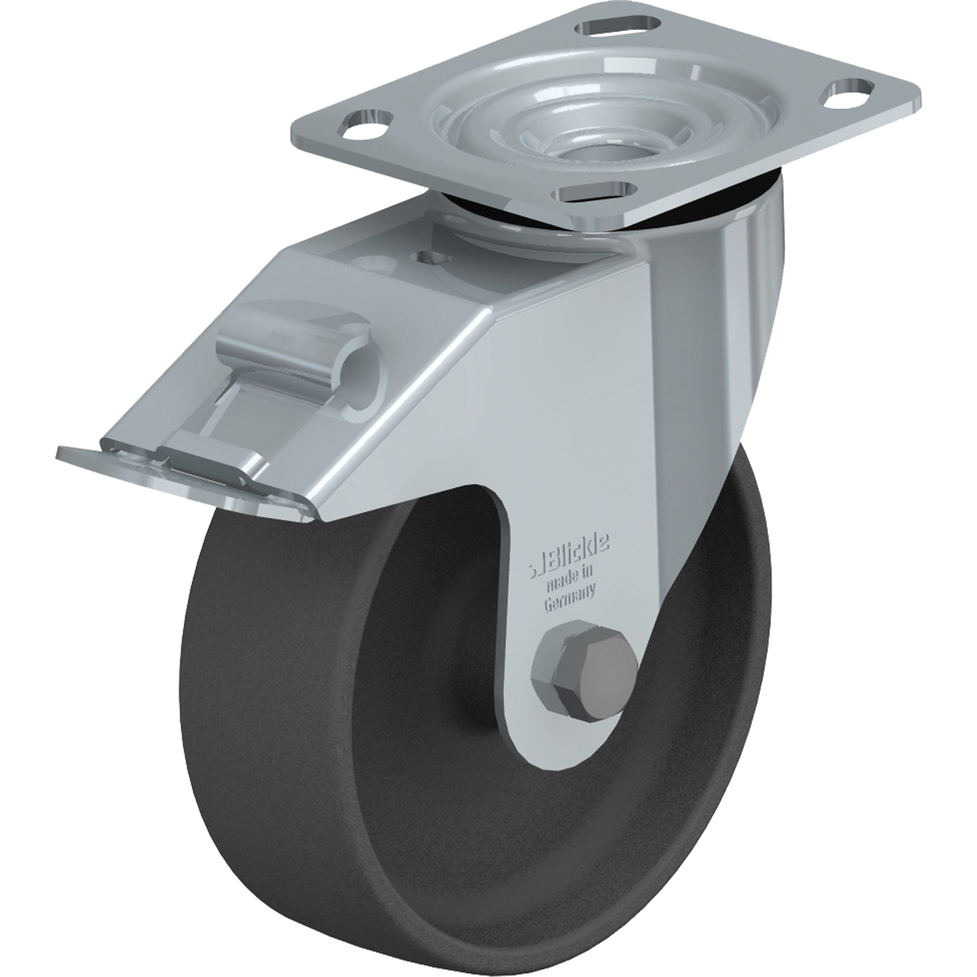 Roulette résistante aux chocs, Pivotant avec frein, 6" (152,4 mm), Nylon, 660 lb (300 kg)