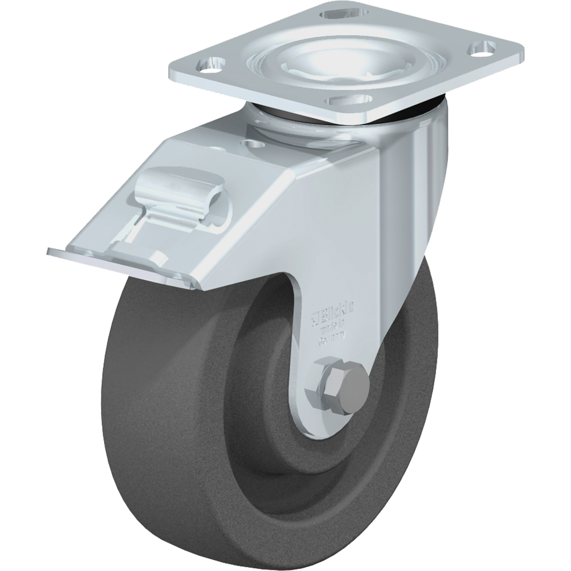 Roulette résistante aux chocs, Pivotant avec frein, 6-5/16" (160,3375 mm), Nylon, 1250 lb (567 kg)