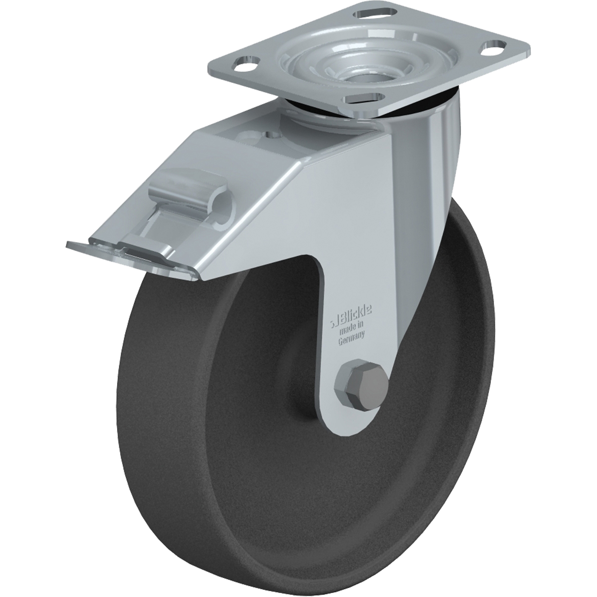 Roulette résistante aux chocs, Pivotant avec frein, 8" (203,2 mm), Nylon, 660 lb (300 kg)