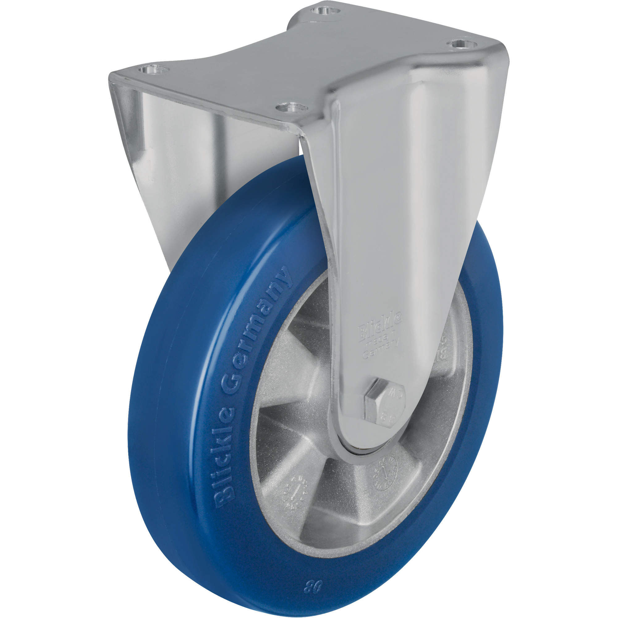 Roulette robuste avec plaque, Fixe, 7-7/8" (200 mm), Polyuréthane, 1540 lb (700 kg)