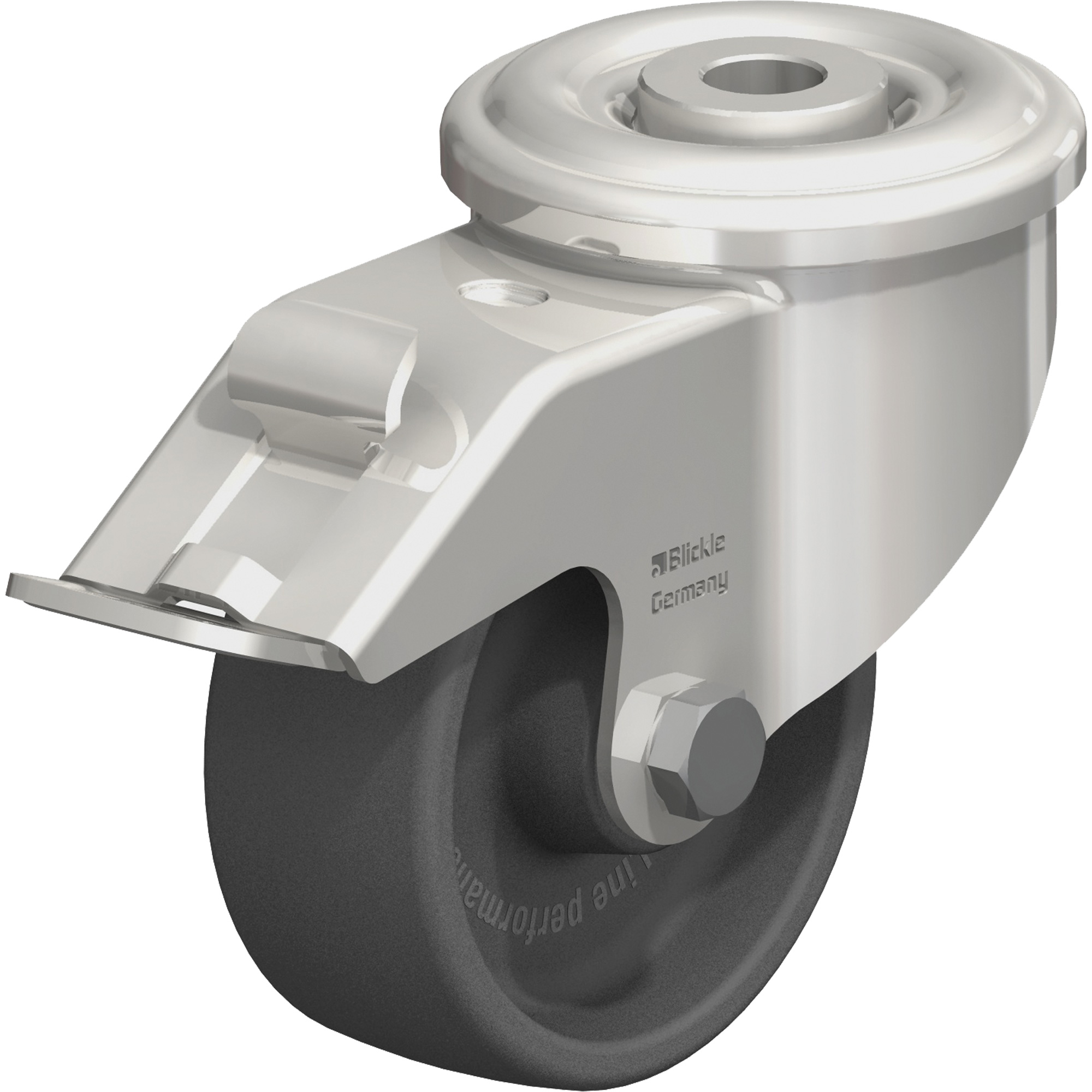 Roulette thermoplastique résistante à la chaleur, Pivotant avec frein, Diamètre 3-1/8" (79,375 mm), Capacité 330 lb (149,685 kg)